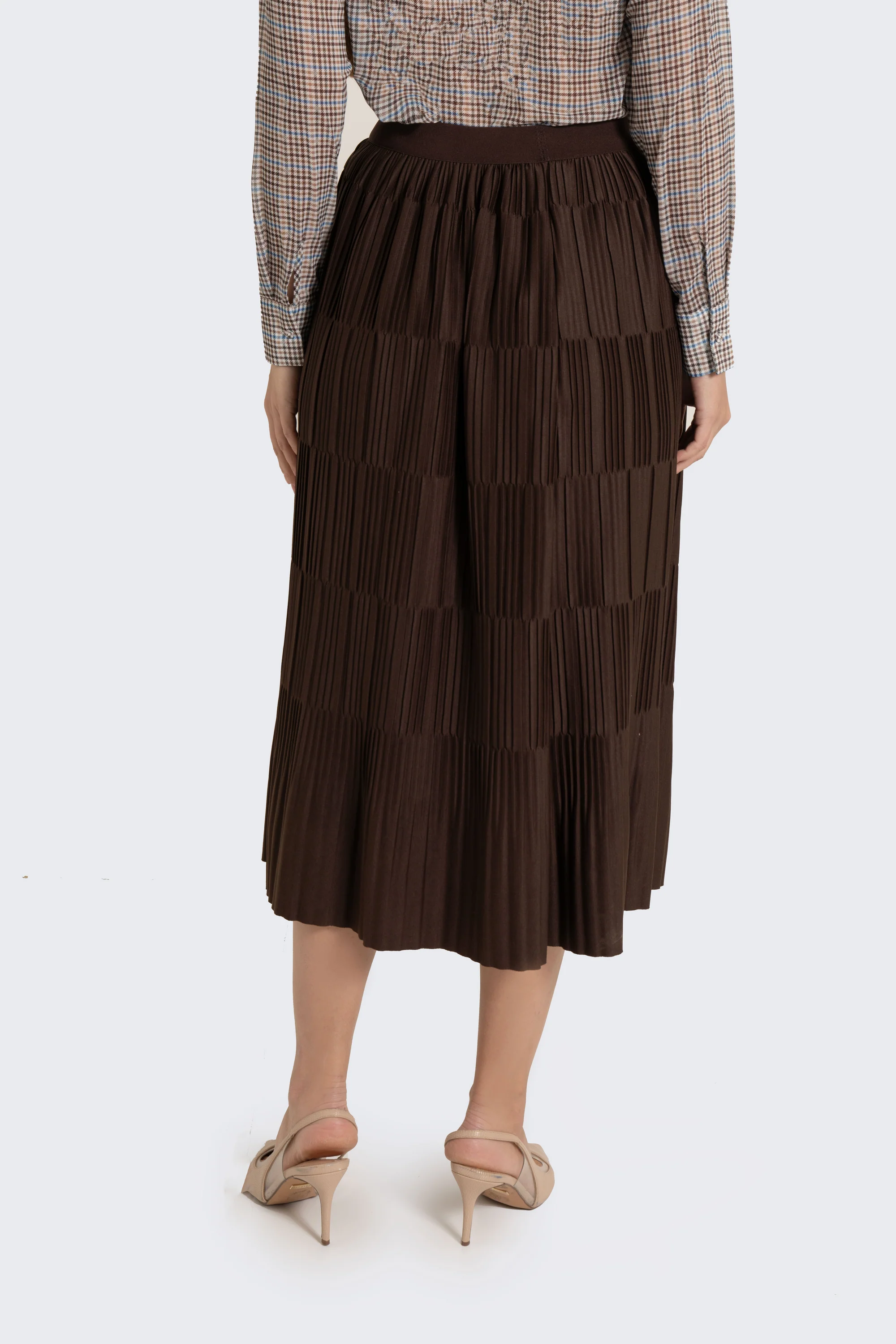 Plain Solid Pleated Midi Skirt - Image 14