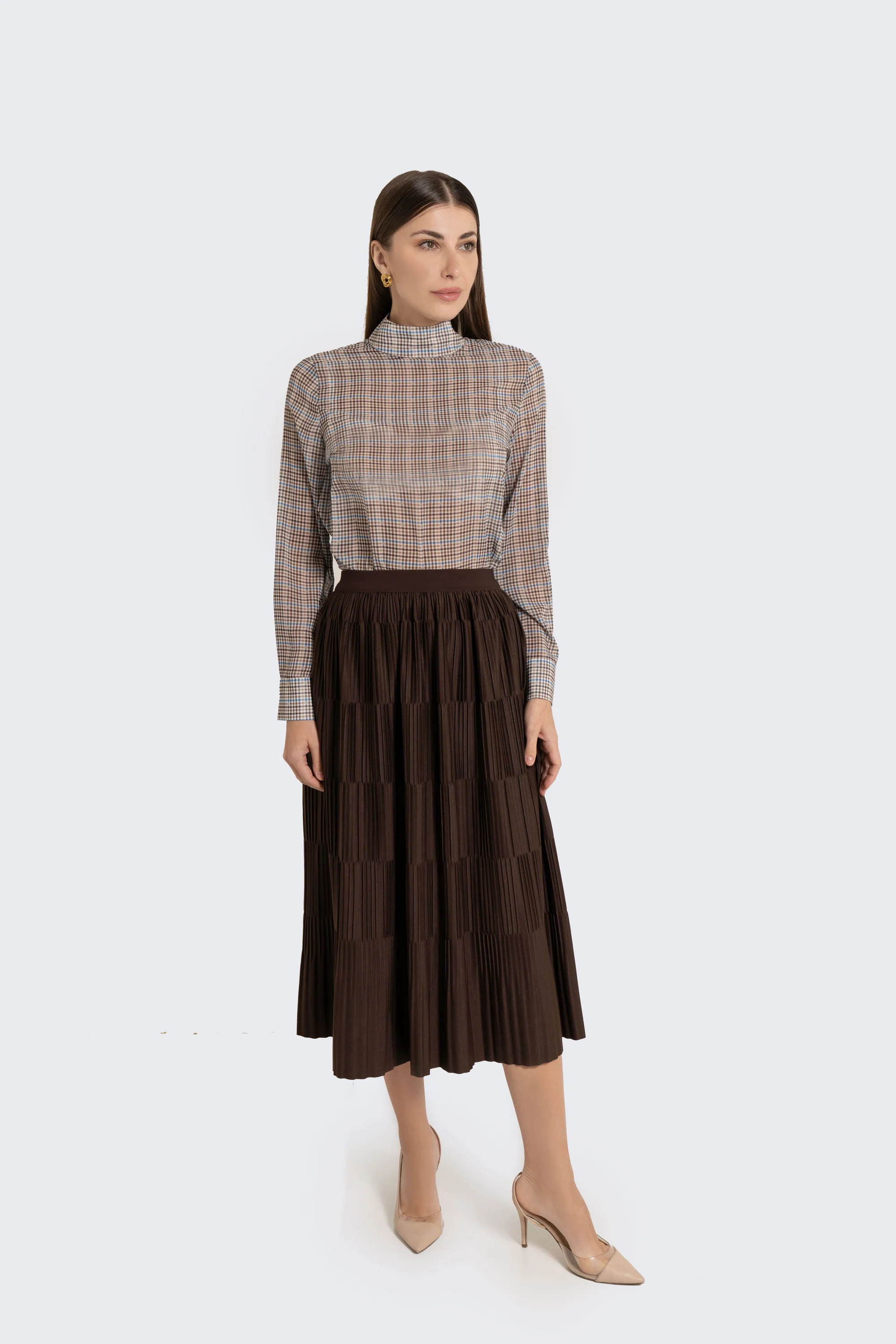 Plain Solid Pleated Midi Skirt - Image 15