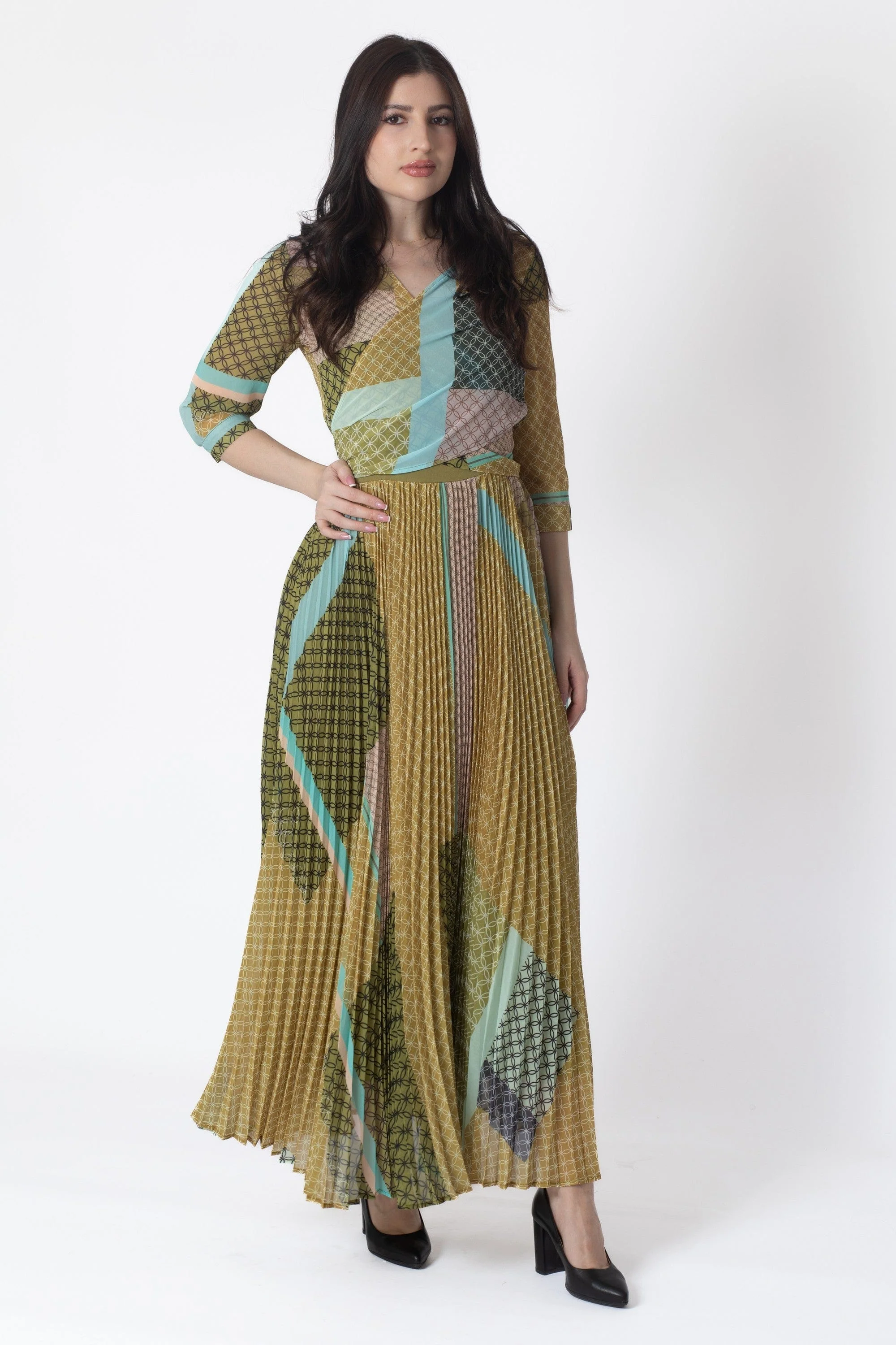 Printed Pleated Maxi Dress