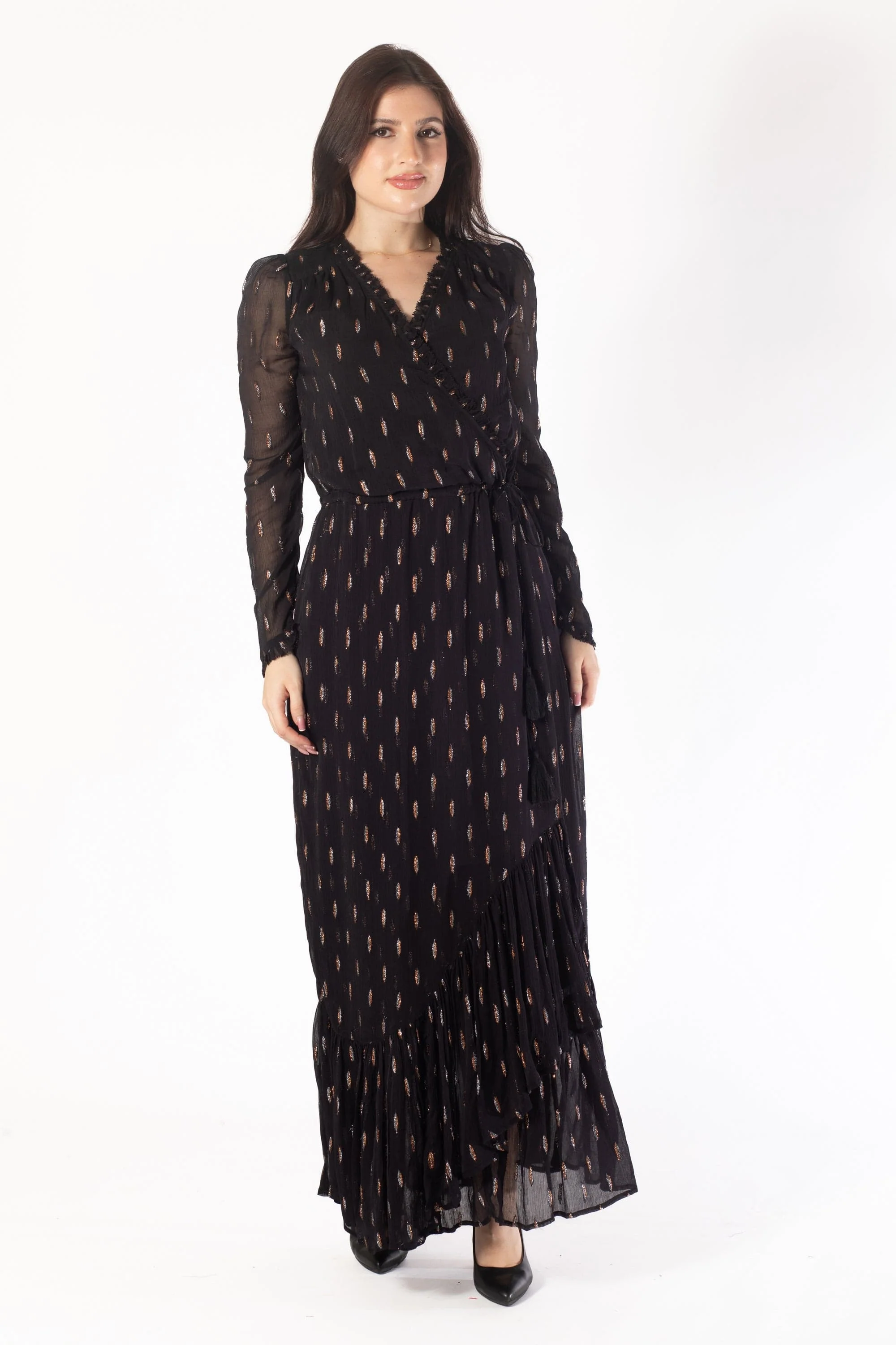 Long Dress Decorated With Shiny Dots, Long Sleeves, - Image 2