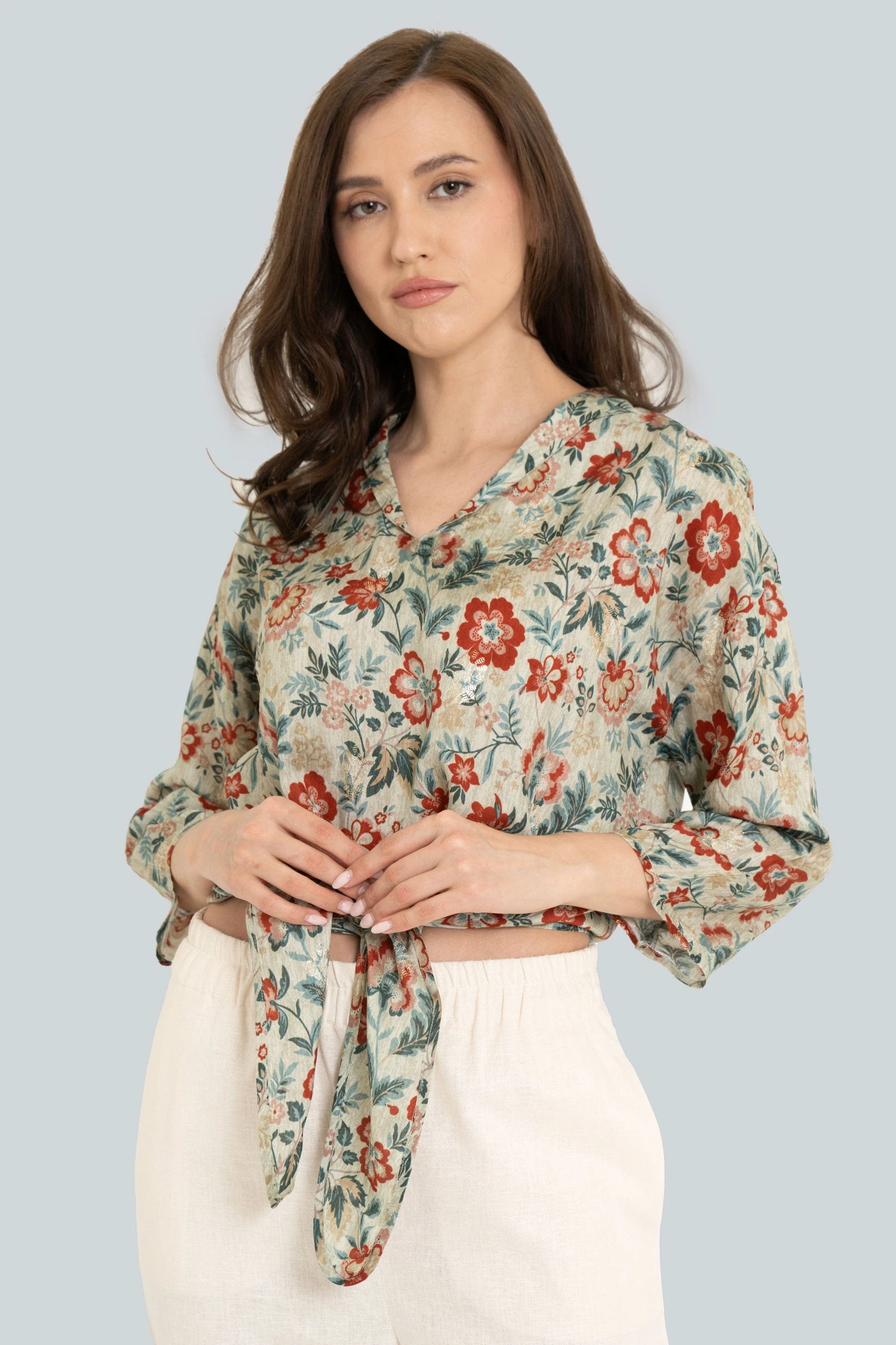 Short Blouse With Floral Pattern