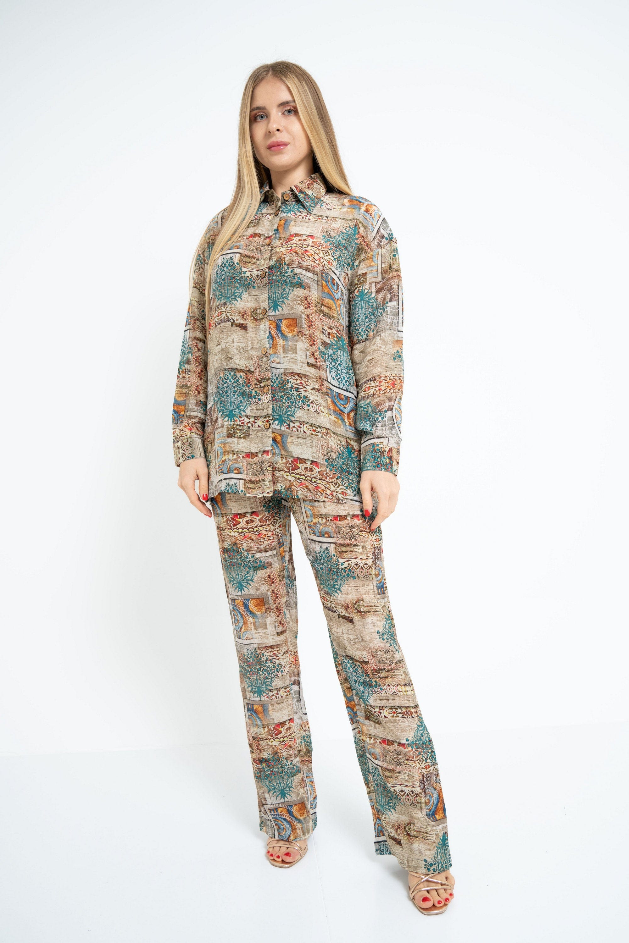 Printed Long Pants with Straight Cut