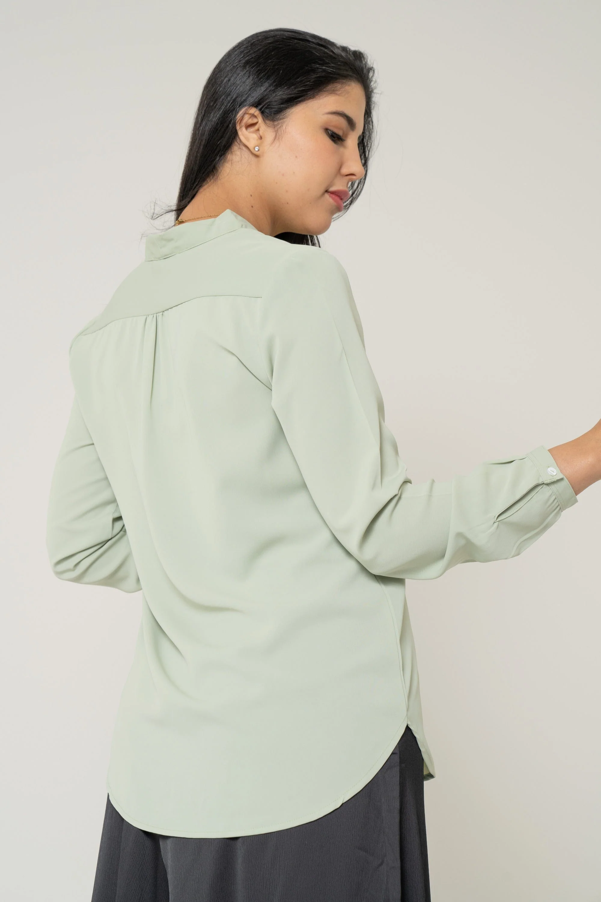 Long Blouse With Neck Bow For Work - Image 3