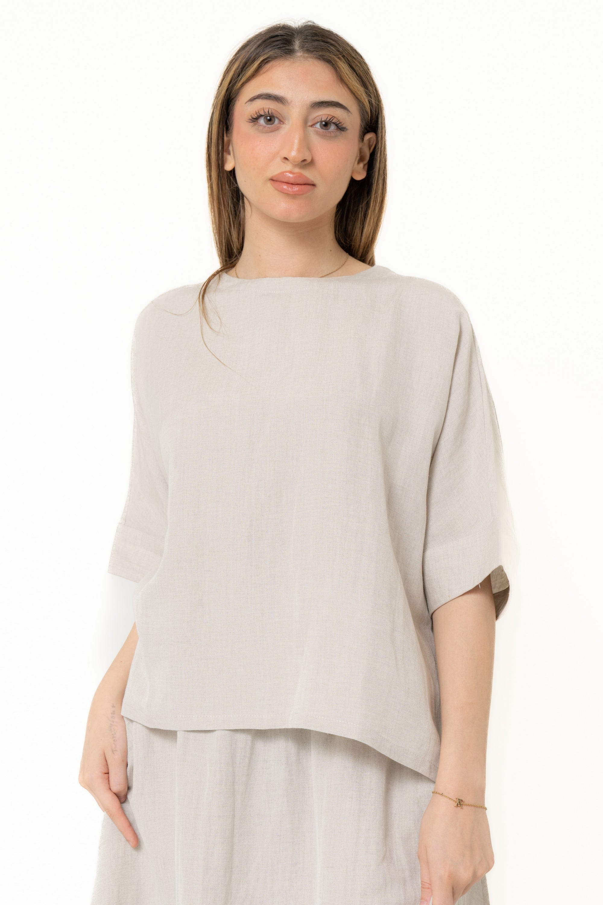 Plain Short Sleeve Blouse With Button At The Back - Image 2