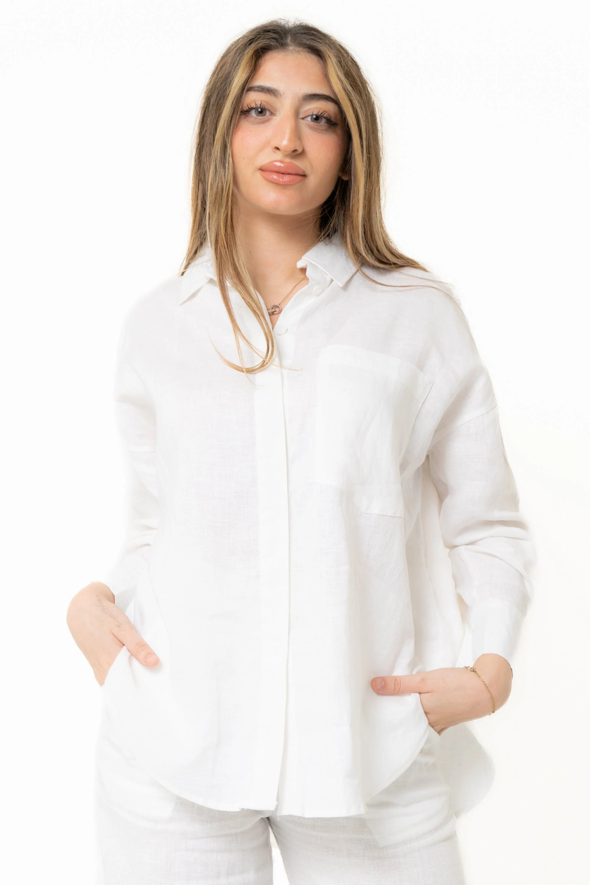 Plain Blouse With Pocket And Long Sleeves