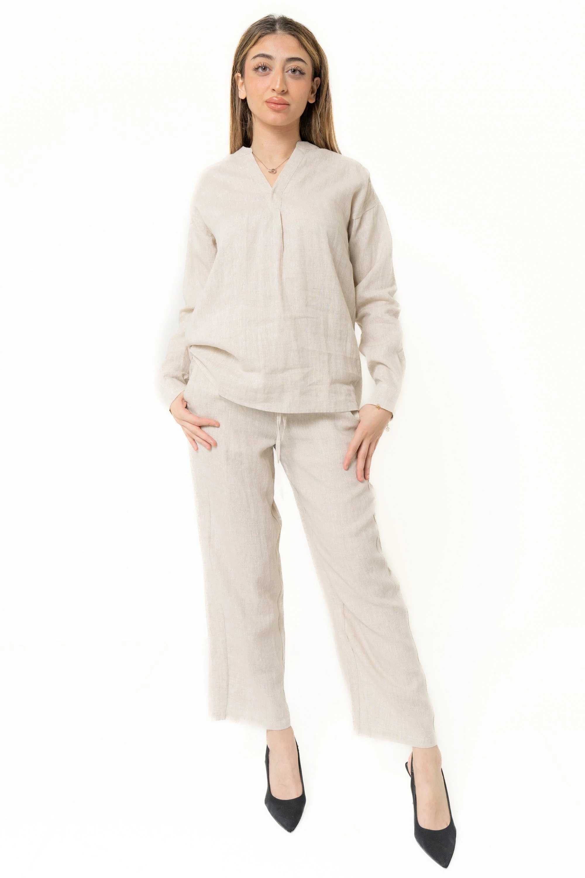 Long Sleeve Plain Blouse With Neck Opening - Image 2
