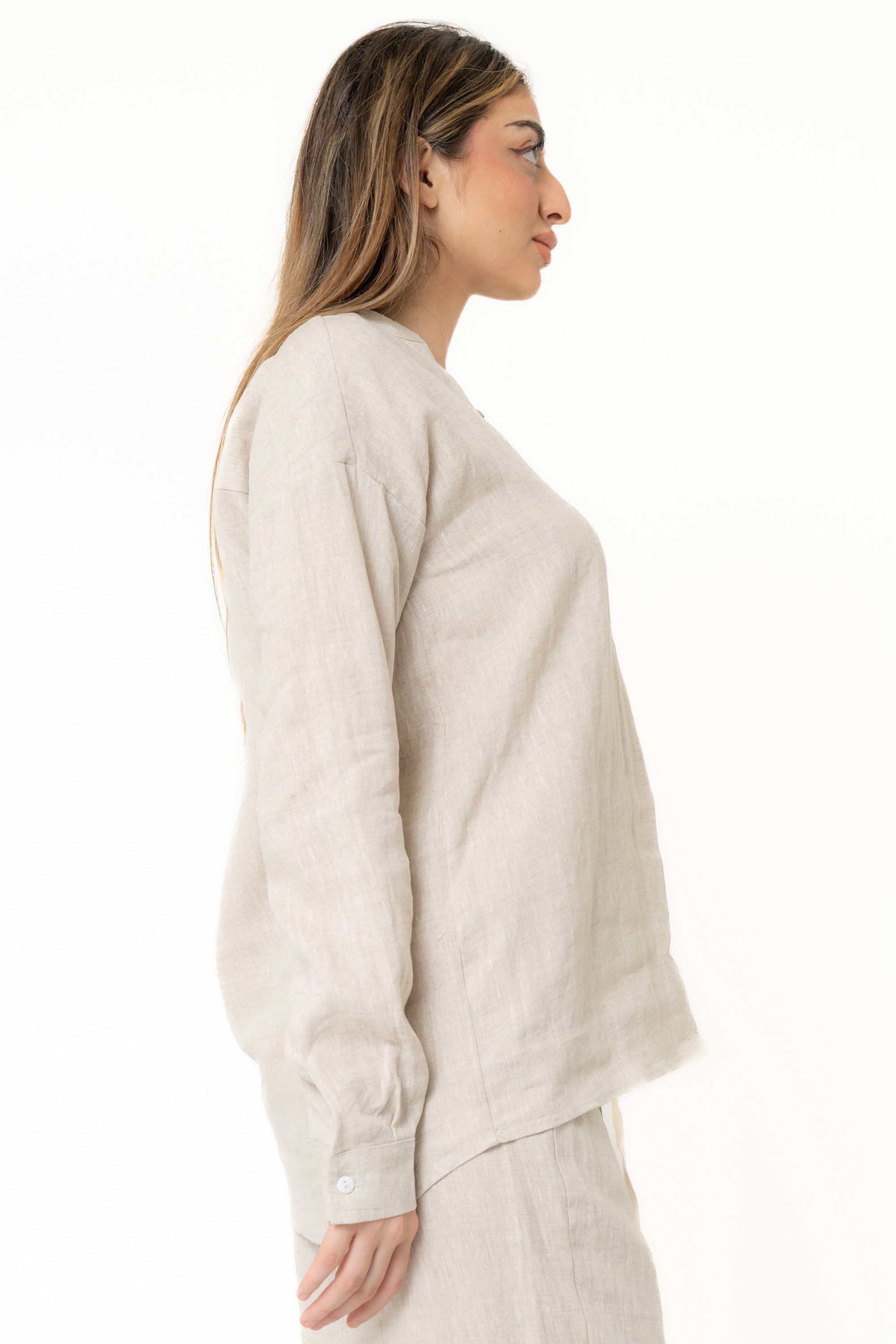 Long Sleeve Plain Blouse With Neck Opening - Image 3