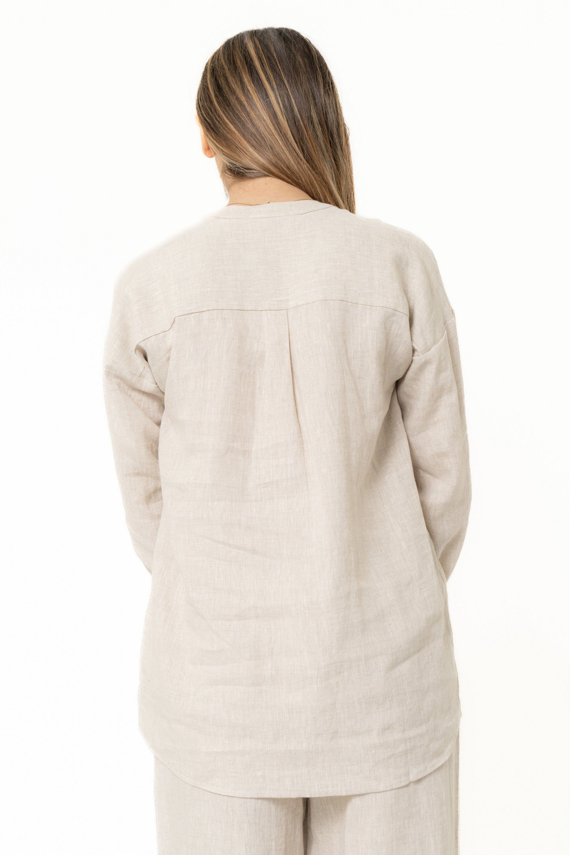 Long Sleeve Plain Blouse With Neck Opening - Image 4