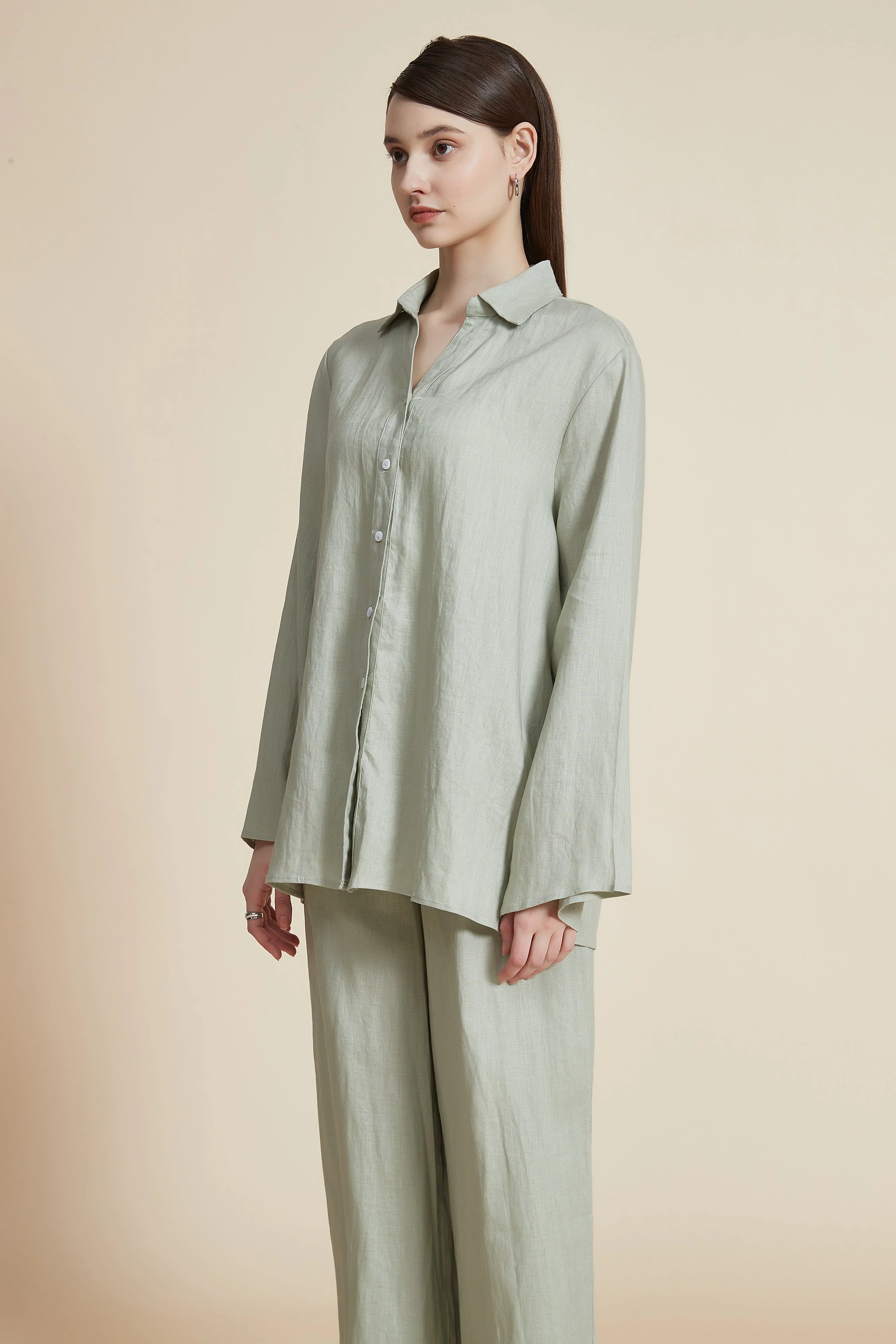 Long Sleeve Loose Shirt with Collar - Image 6