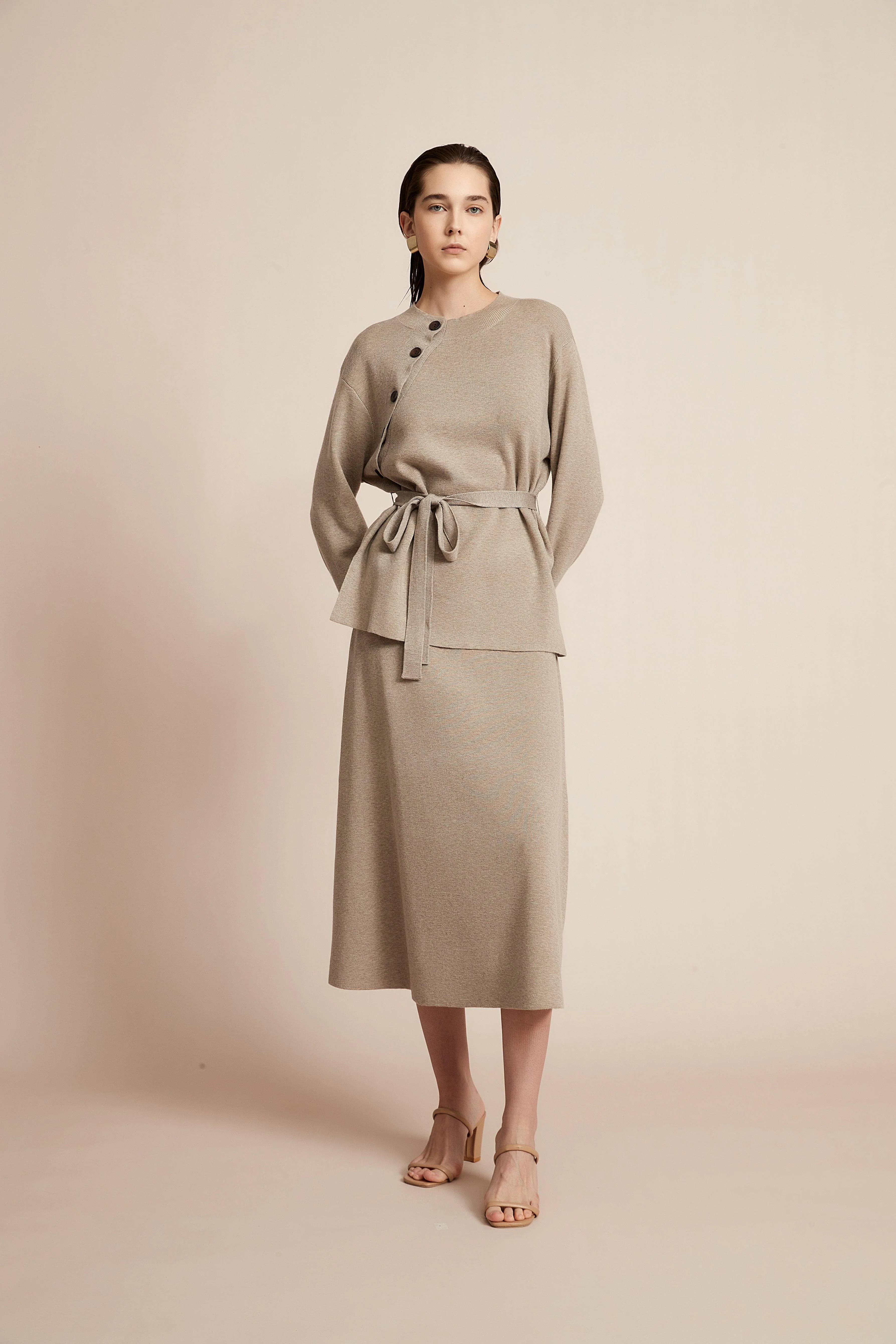 Long Sleeve Blouse With Waist Belt
