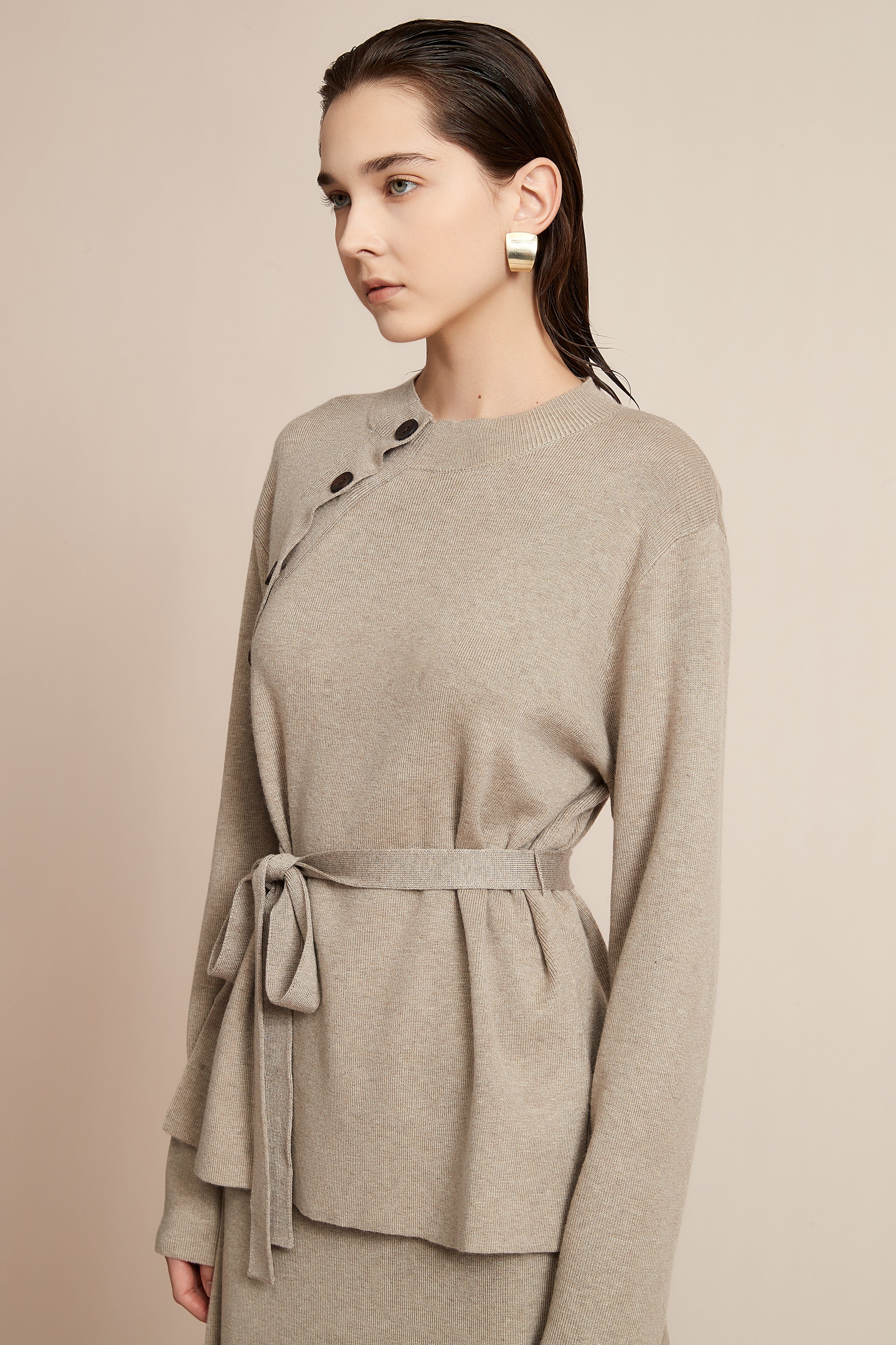 Long Sleeve Blouse With Waist Belt - Image 2