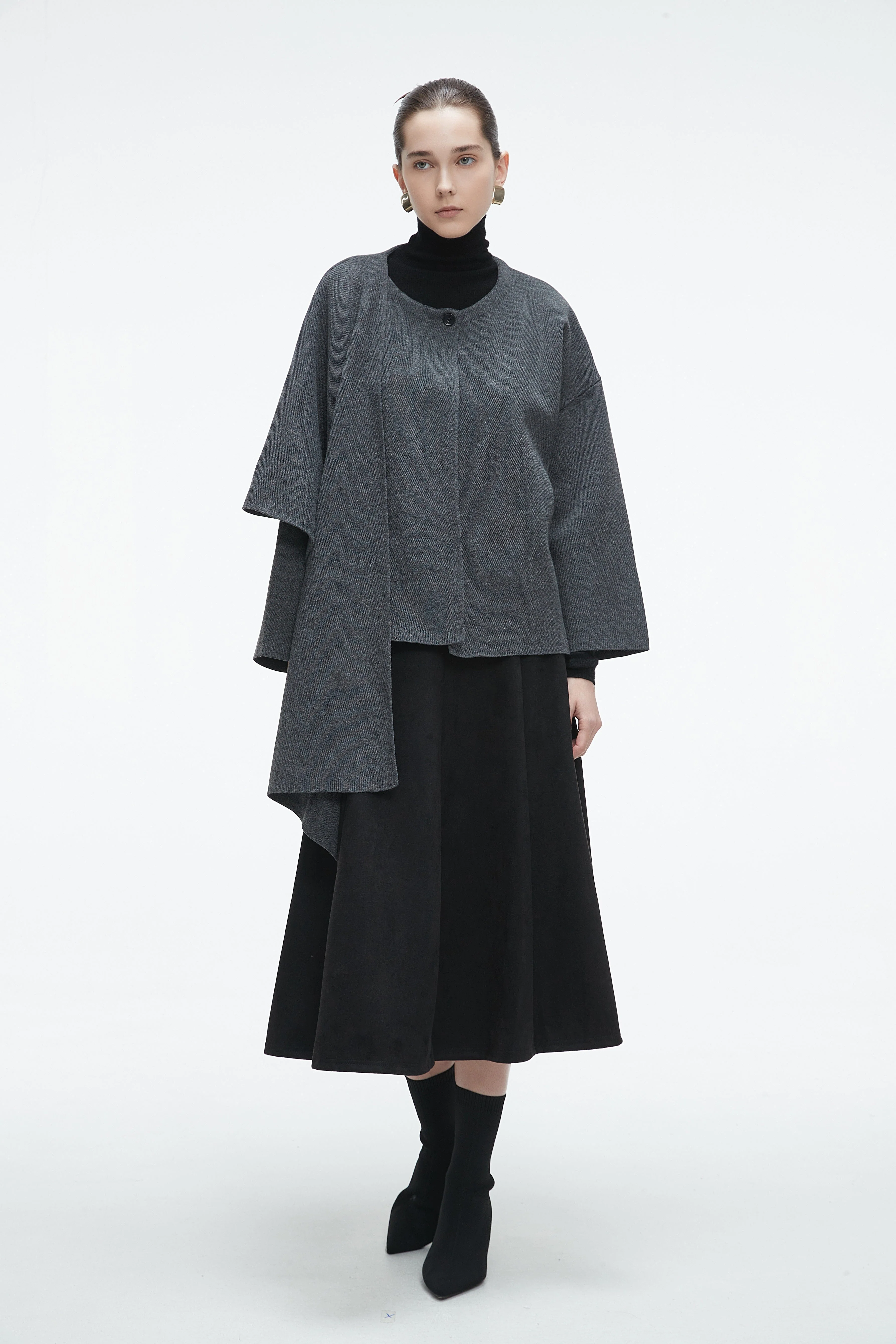 Winter Long Sleeve Blouse With Shoulder Scarf Design - Image 5