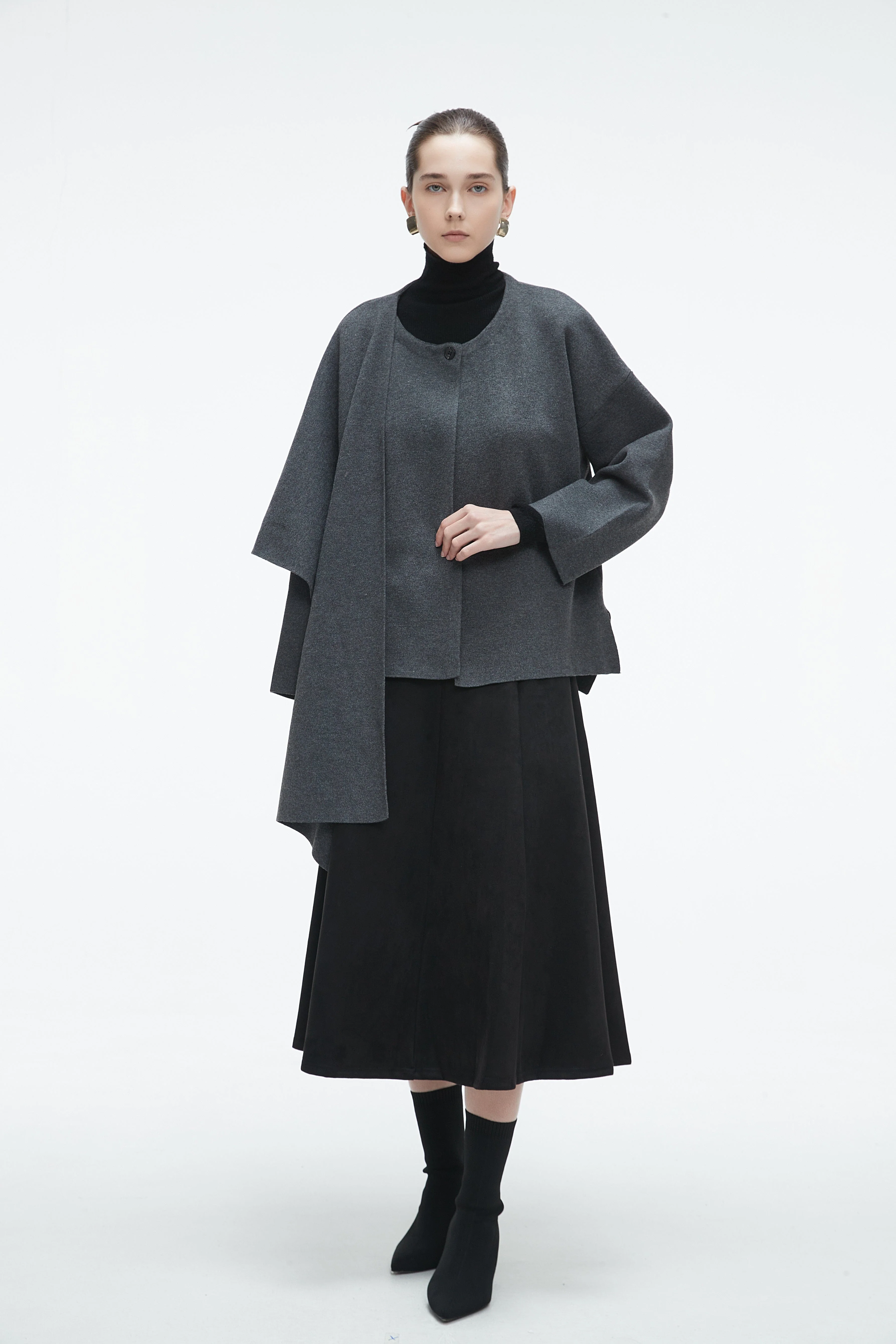 Winter Long Sleeve Blouse With Shoulder Scarf Design - Image 6