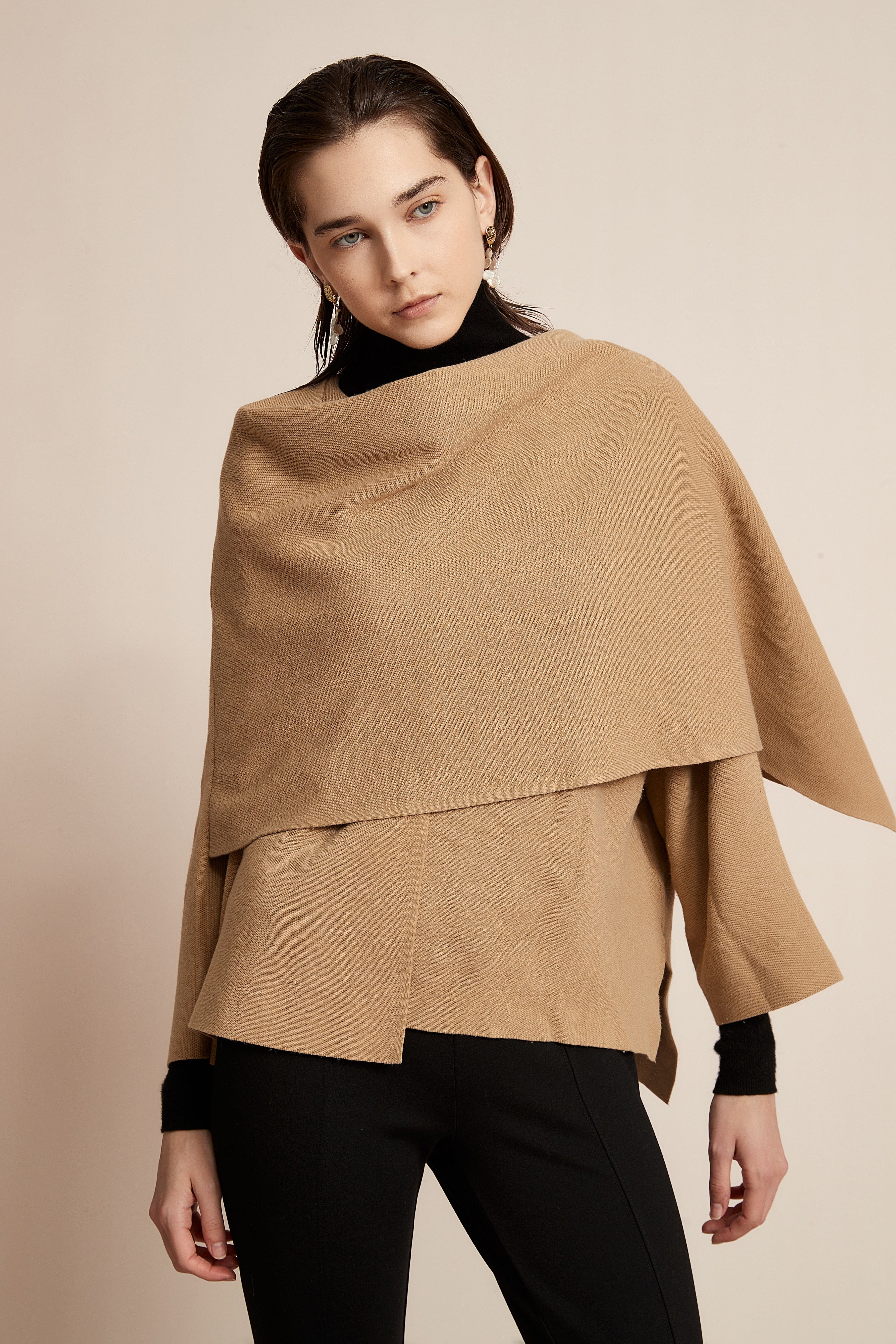 Winter Blouse for Work with Long Sleeves and a Scarf Design in the Front - Image 2