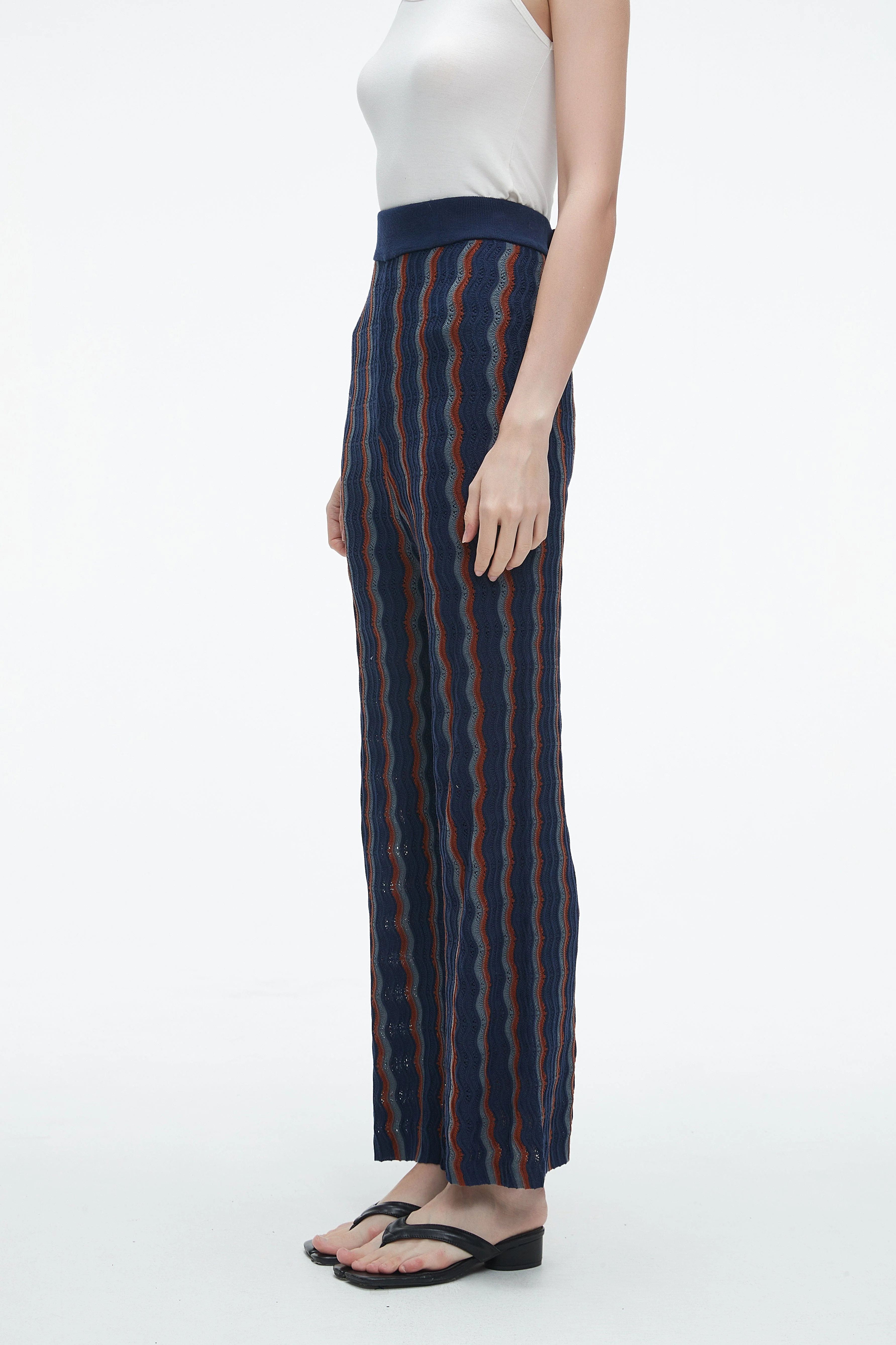 Long High-Waisted Pants With Wide Stripes - Image 2