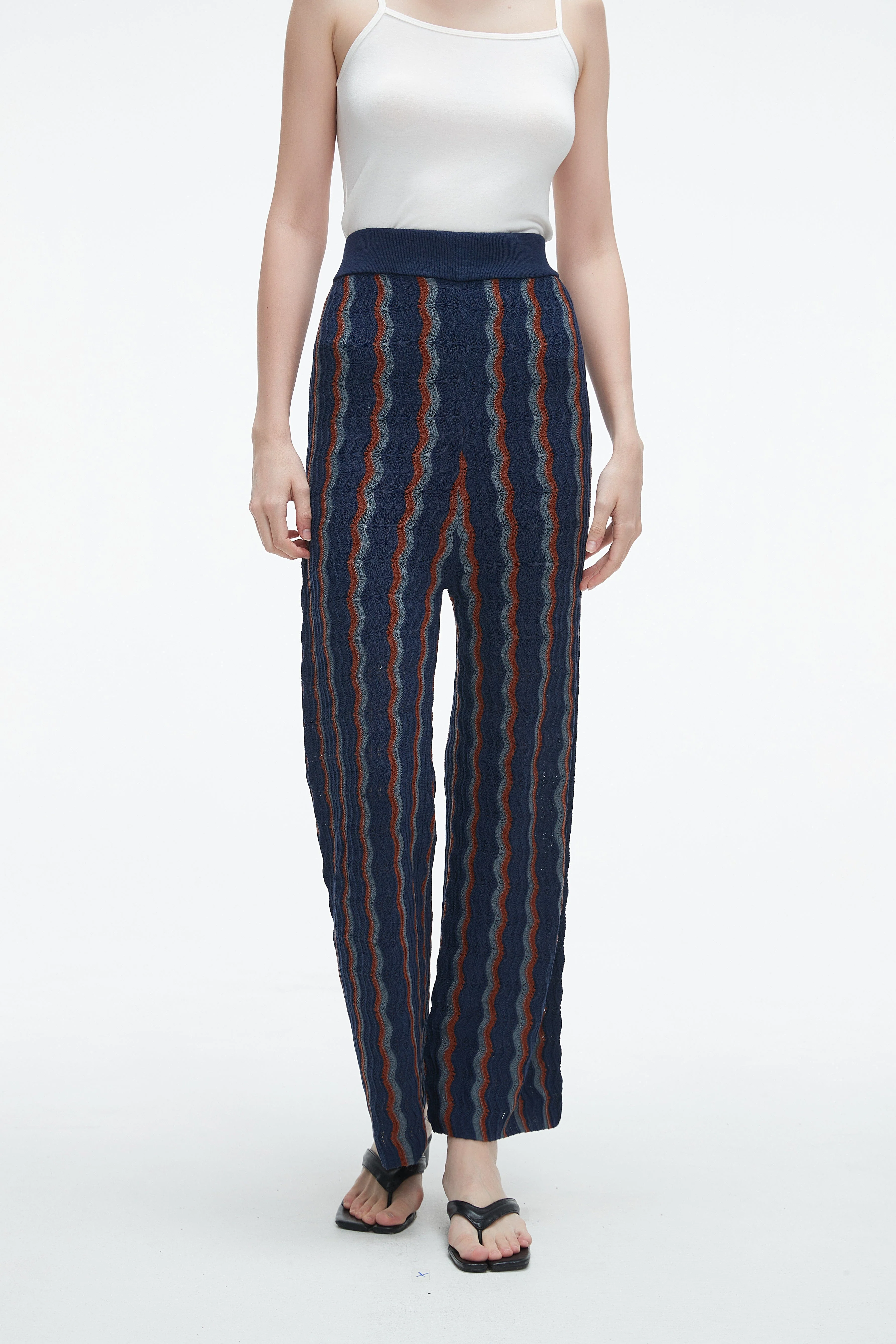 Long High-Waisted Pants With Wide Stripes - Image 4