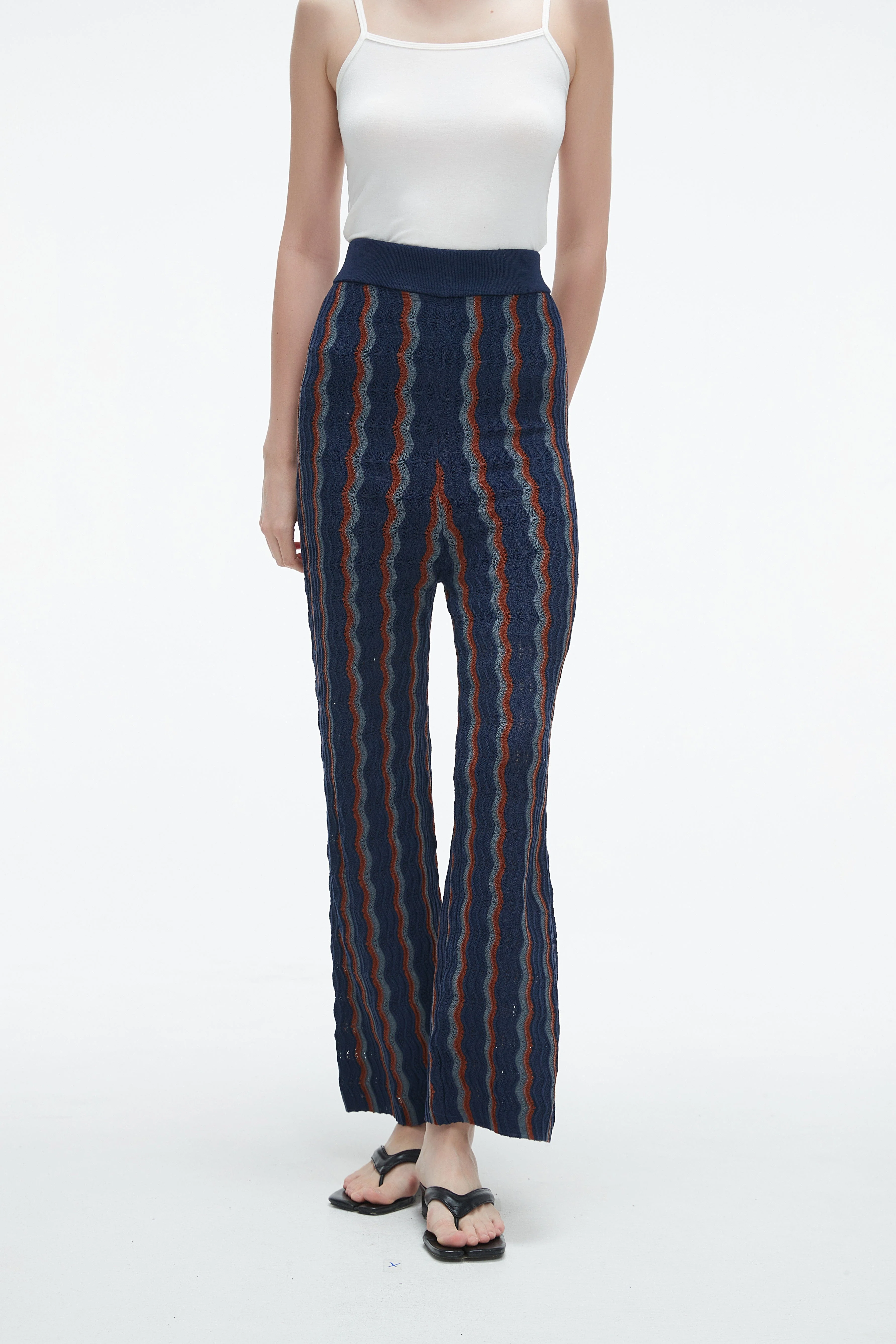 Long High-Waisted Pants With Wide Stripes - Image 5