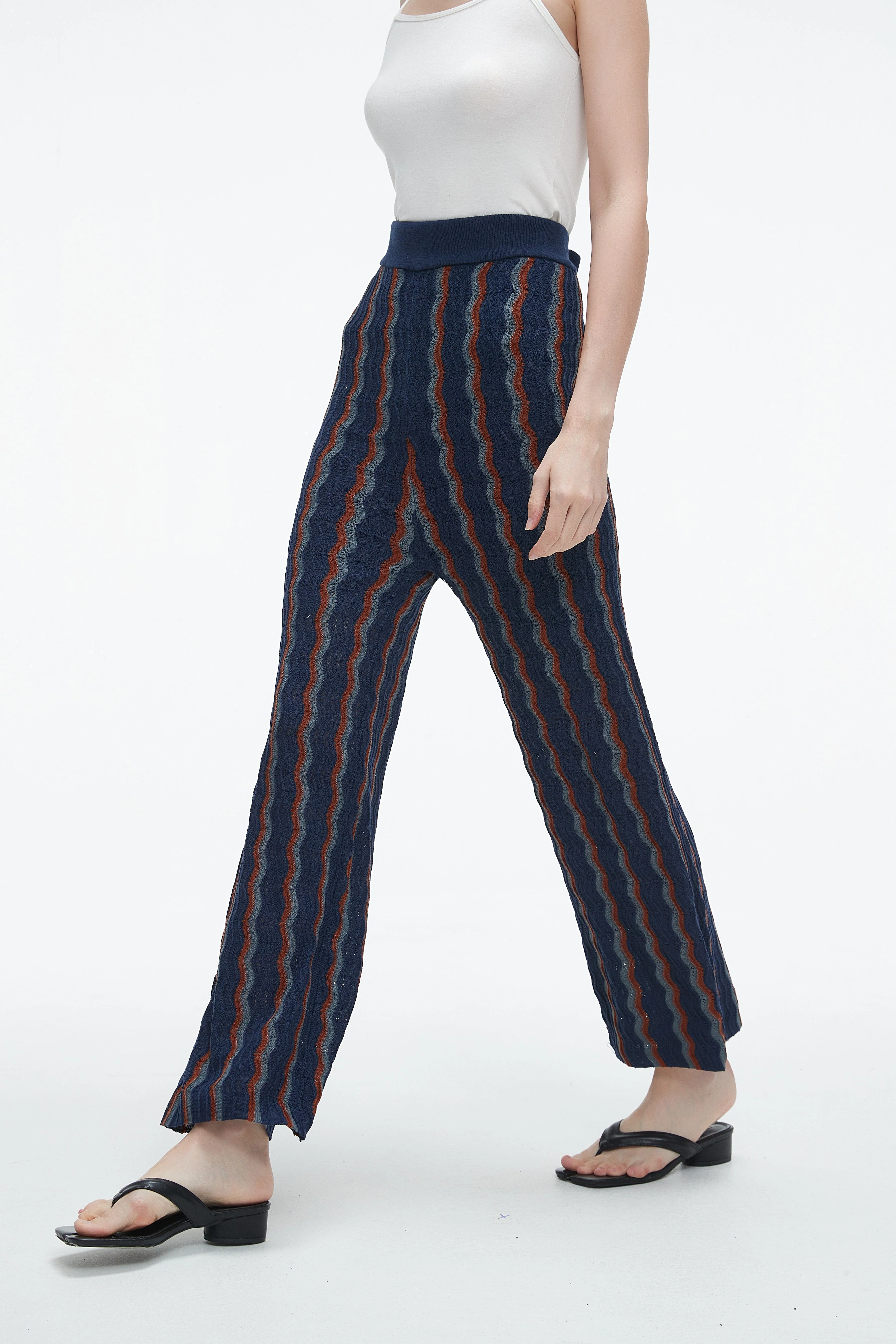 Long High-Waisted Pants With Wide Stripes - Image 7
