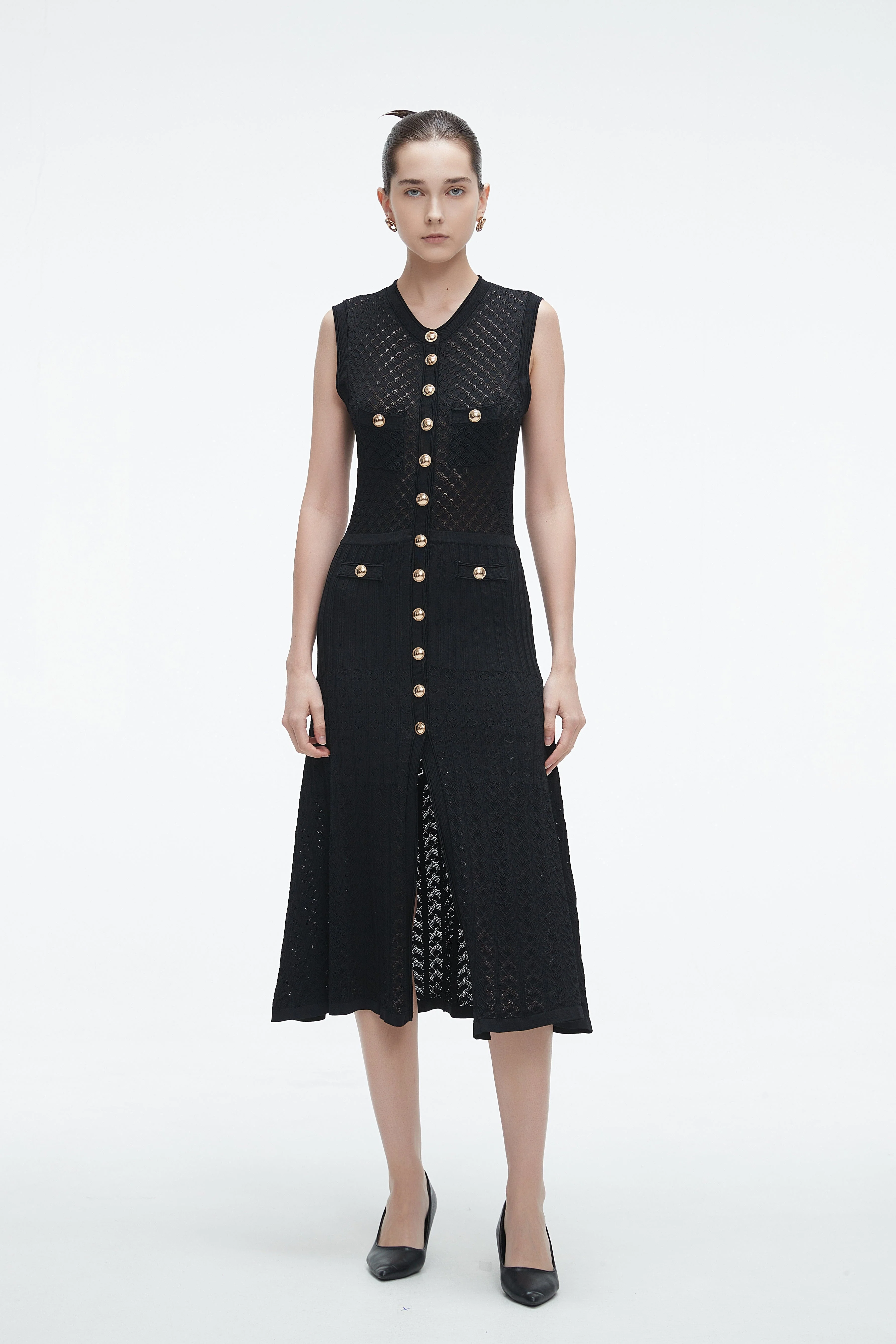 Midi Dress With Front Buttons And Slit - Image 2