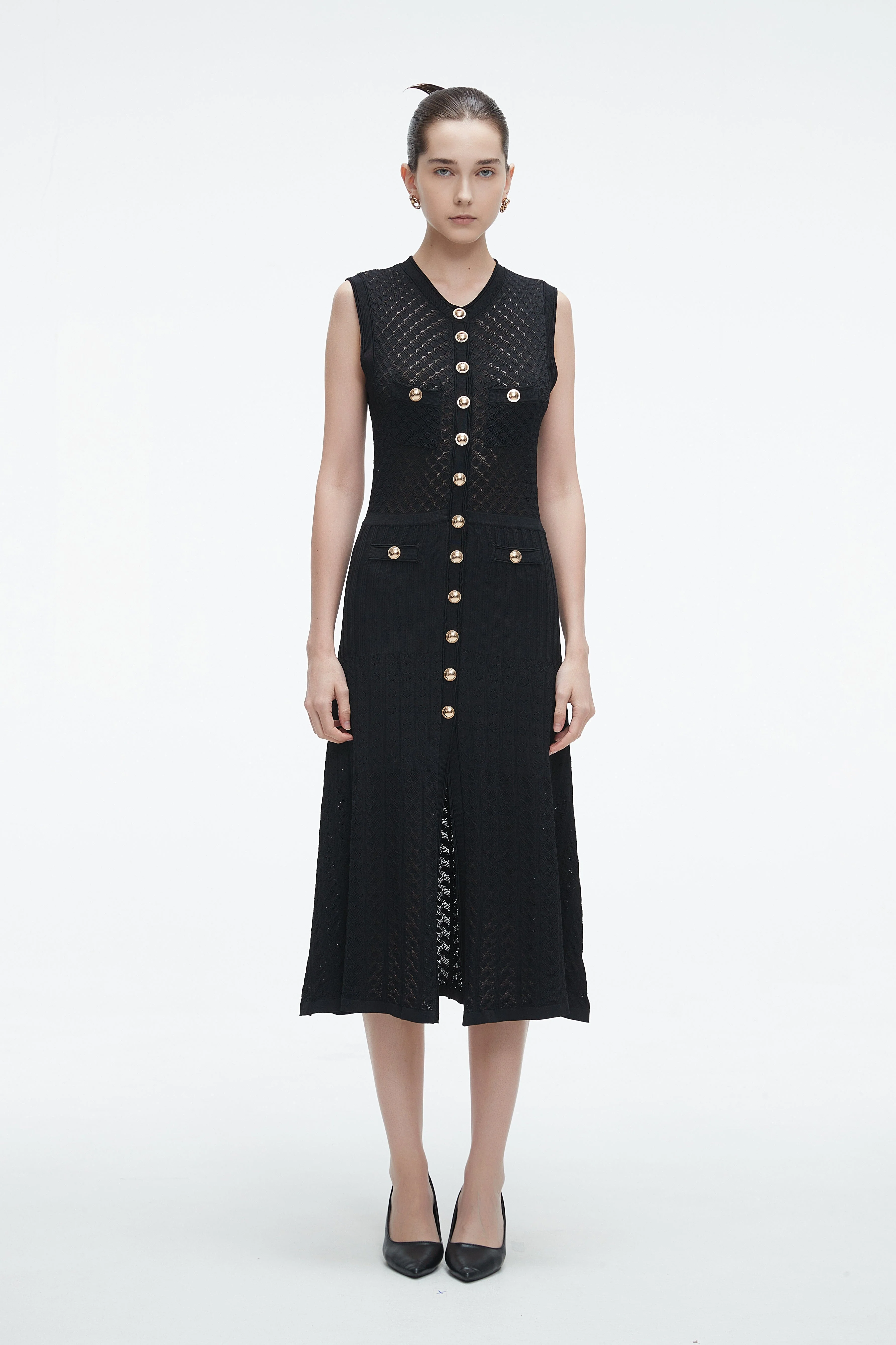 Midi Dress With Front Buttons And Slit - Image 3