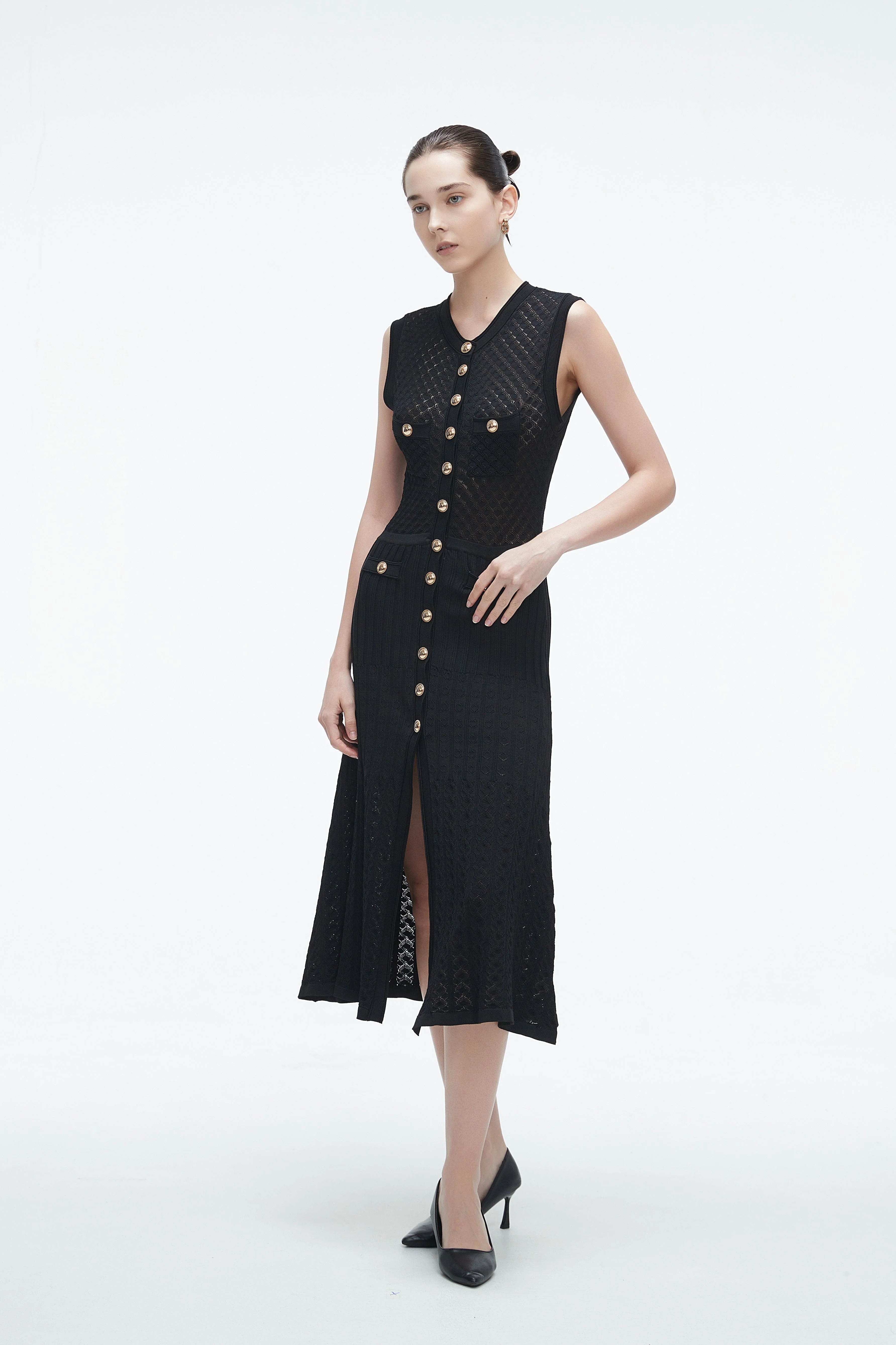 Midi Dress With Front Buttons And Slit - Image 4