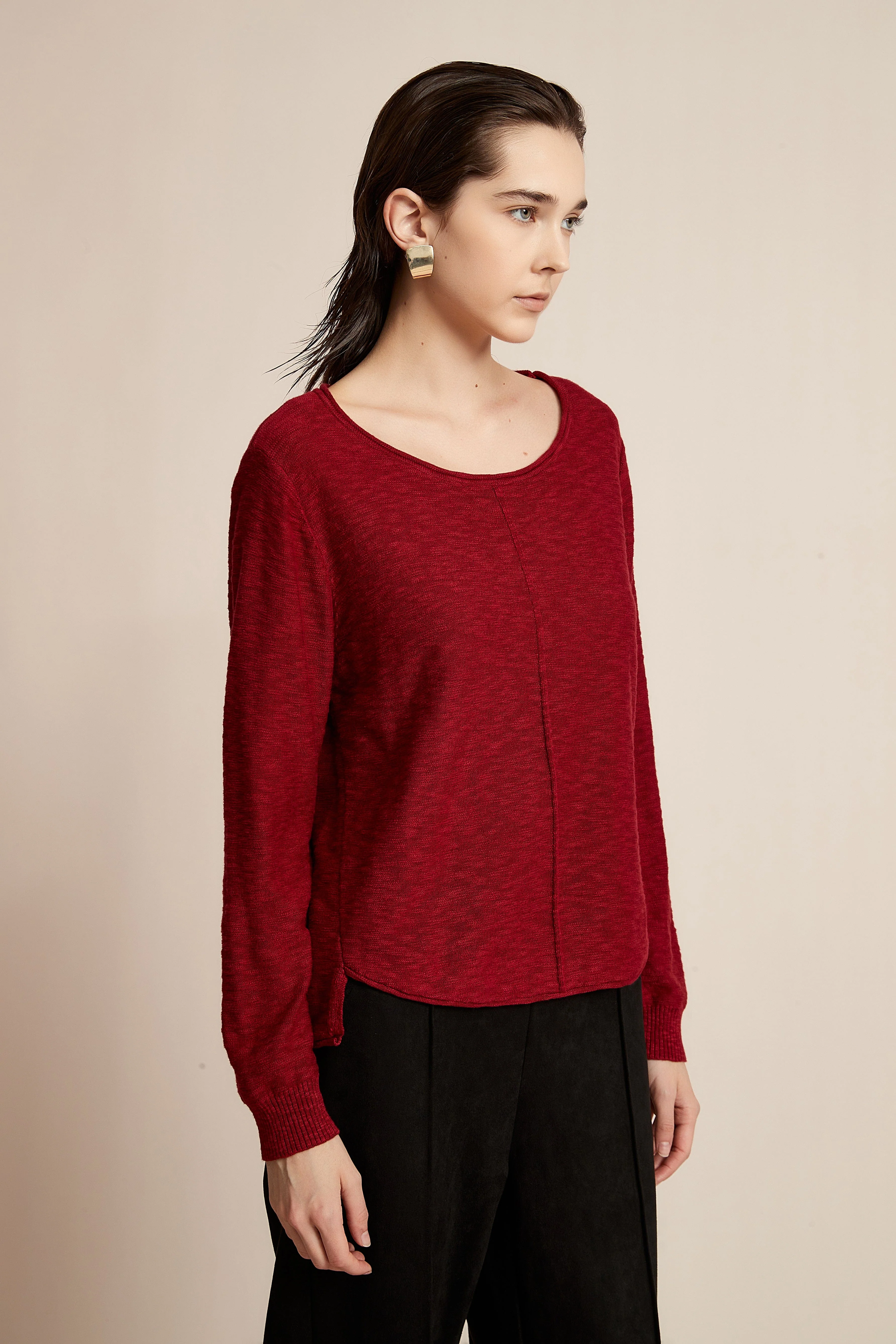 Plain Long Sleeve Top With Round Neck - Image 3