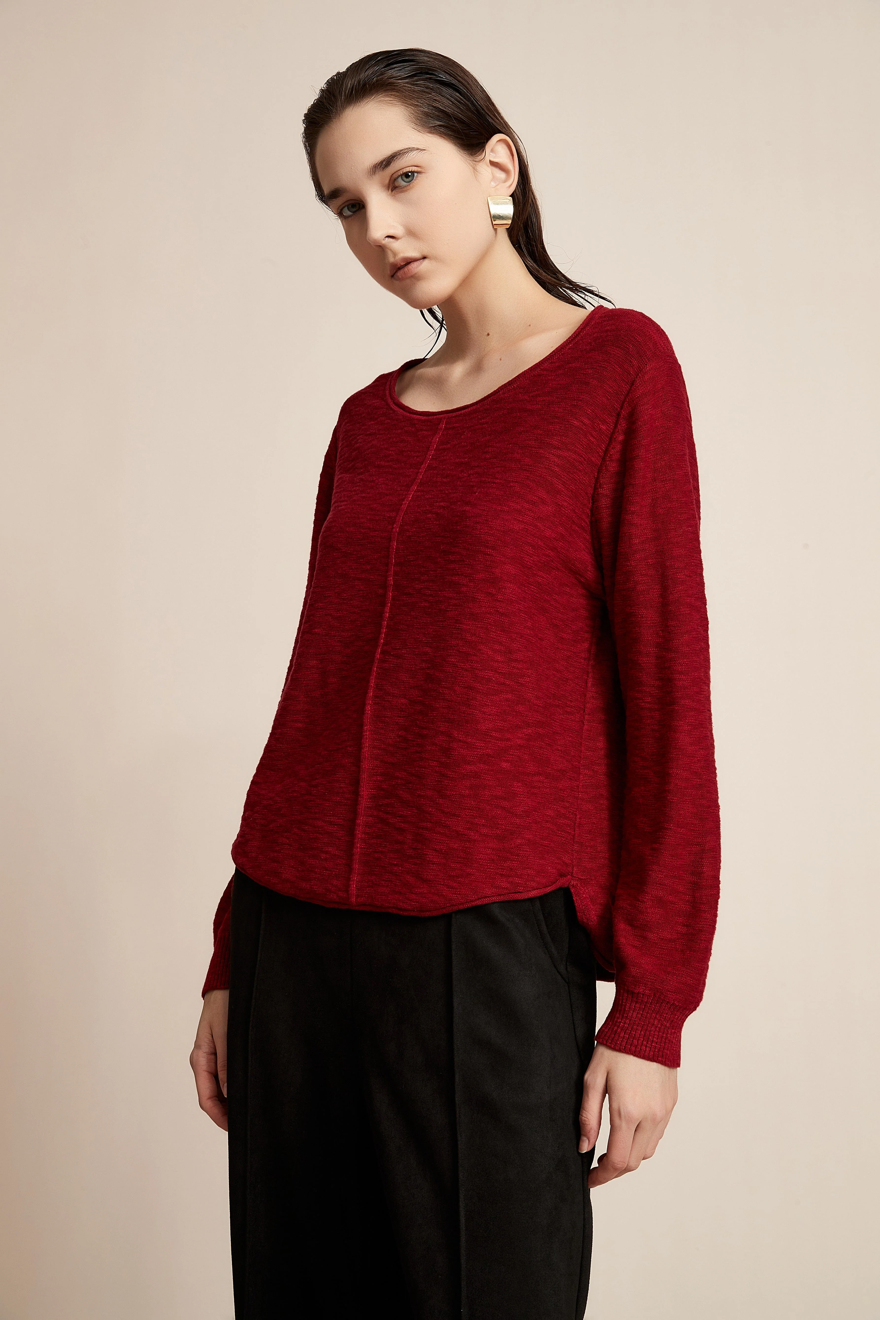 Plain Long Sleeve Top With Round Neck - Image 4