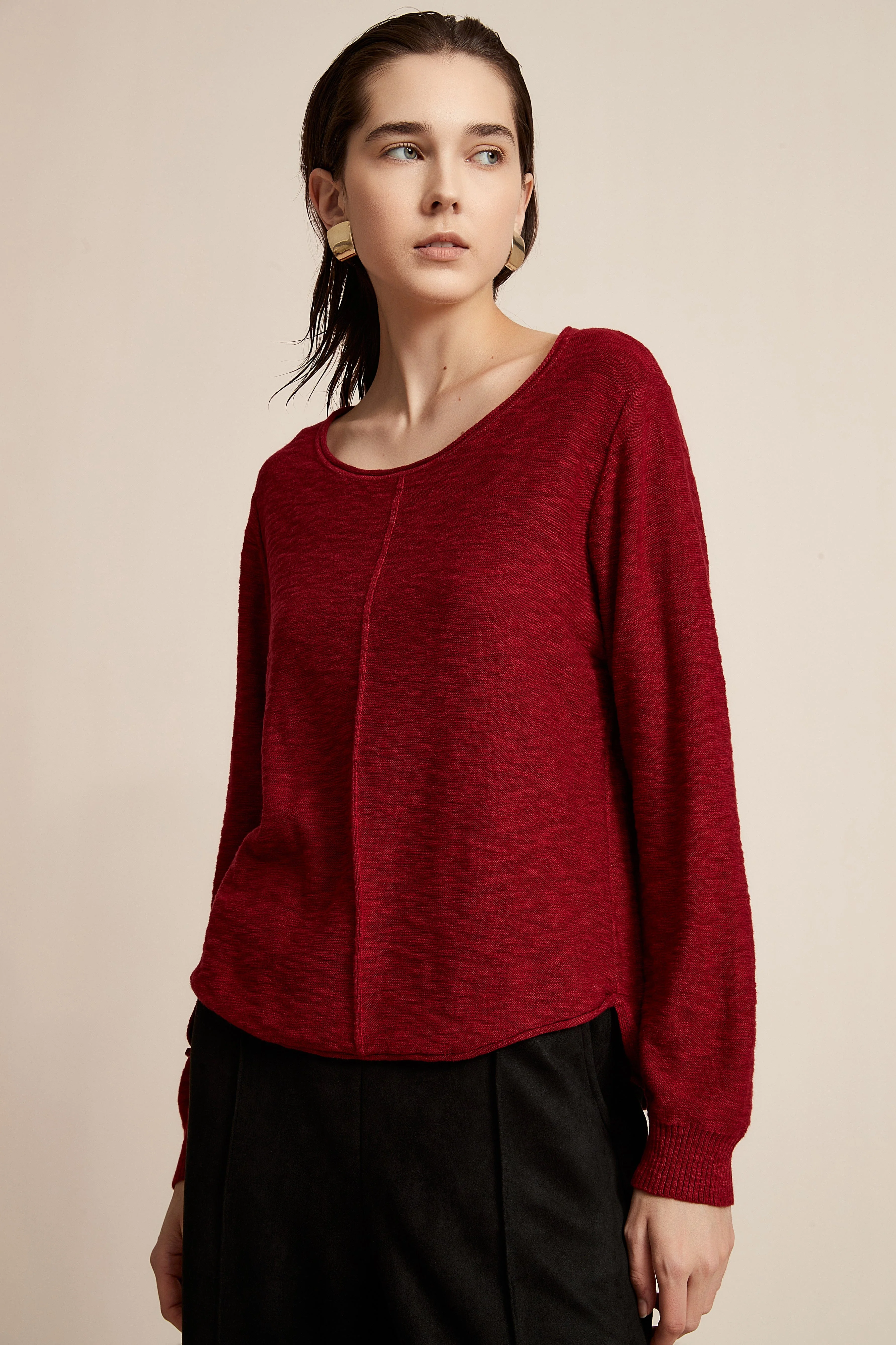 Plain Long Sleeve Top With Round Neck - Image 5