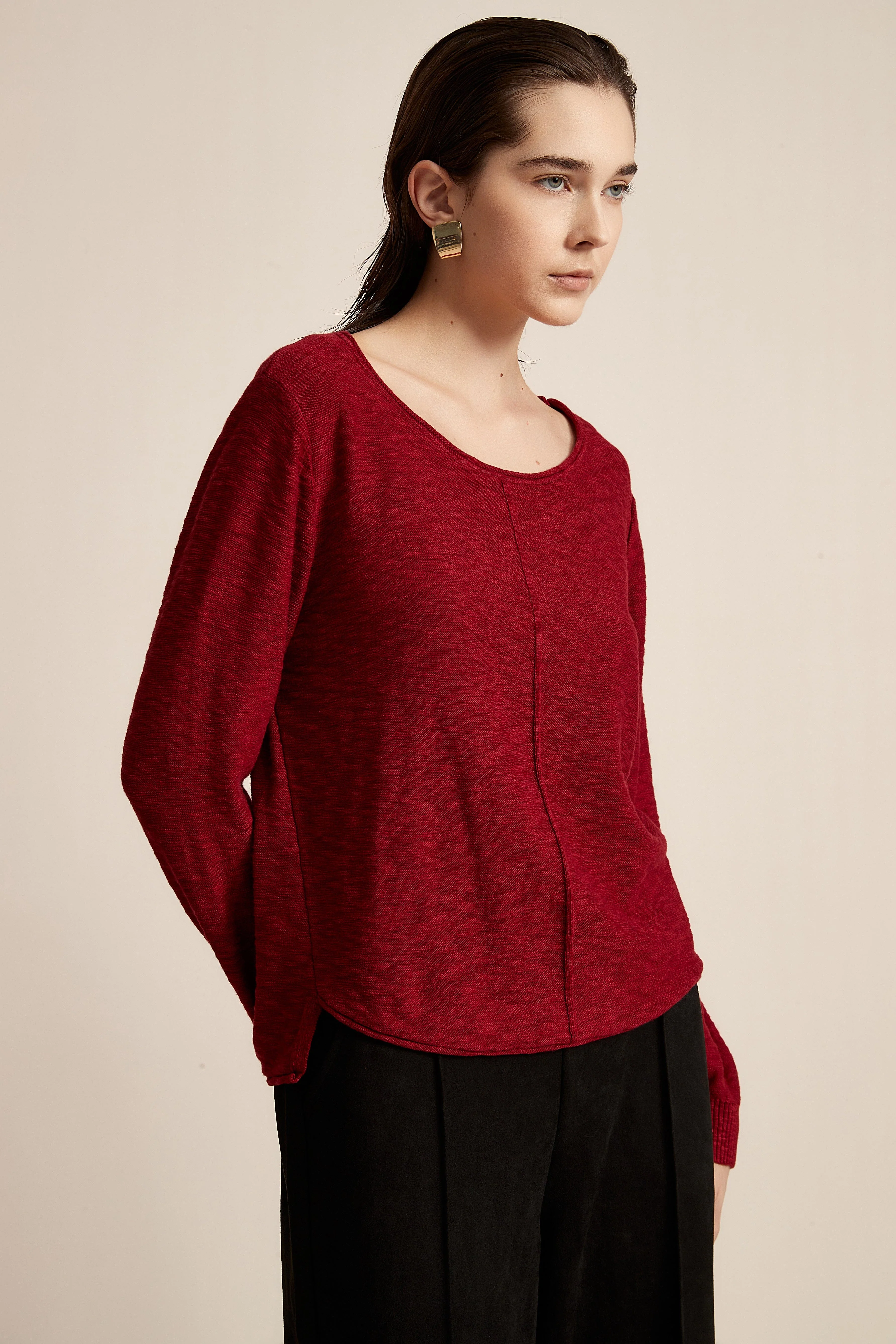Plain Long Sleeve Top With Round Neck - Image 6
