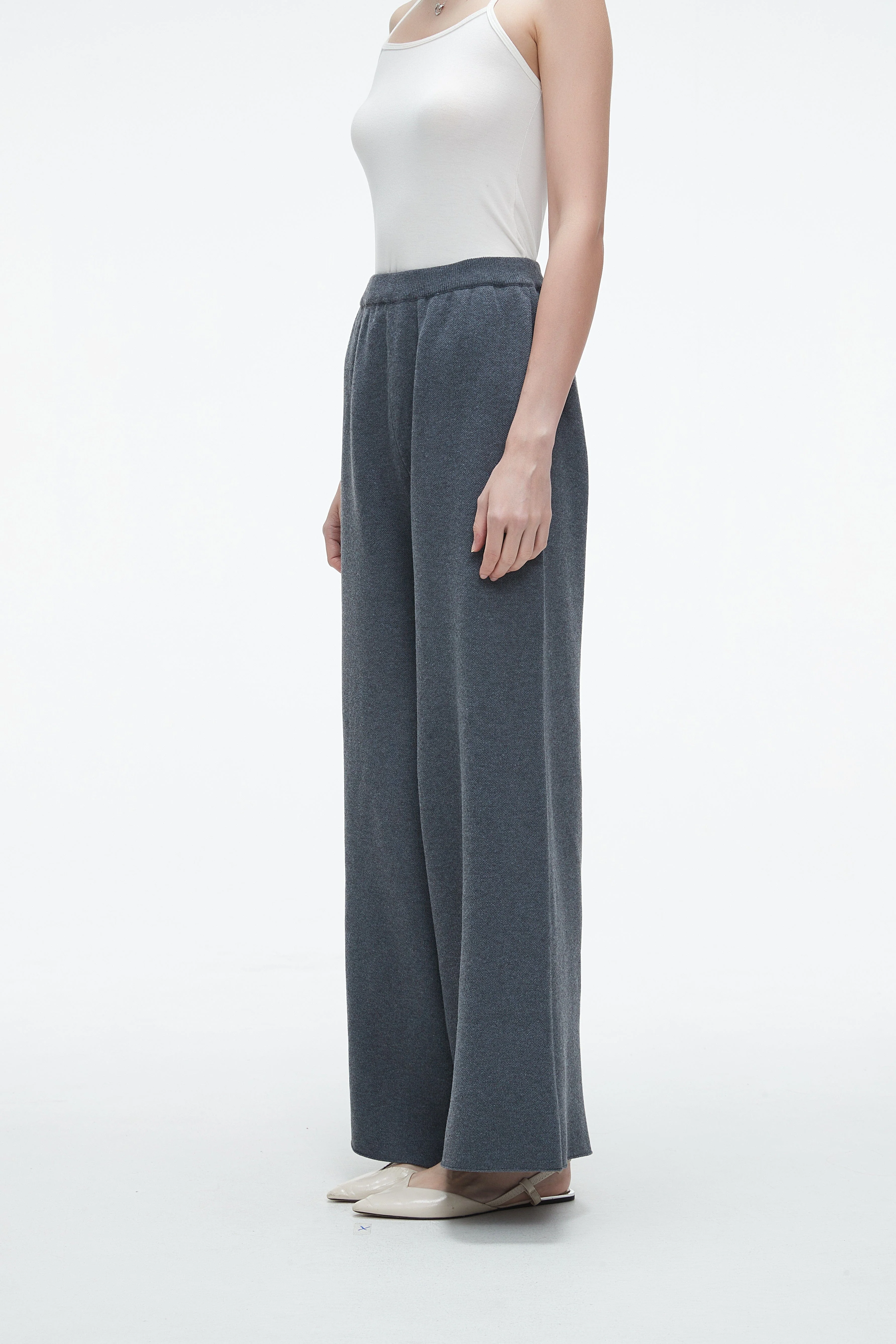 Plain Long Wide-Leg Pants - Image 2