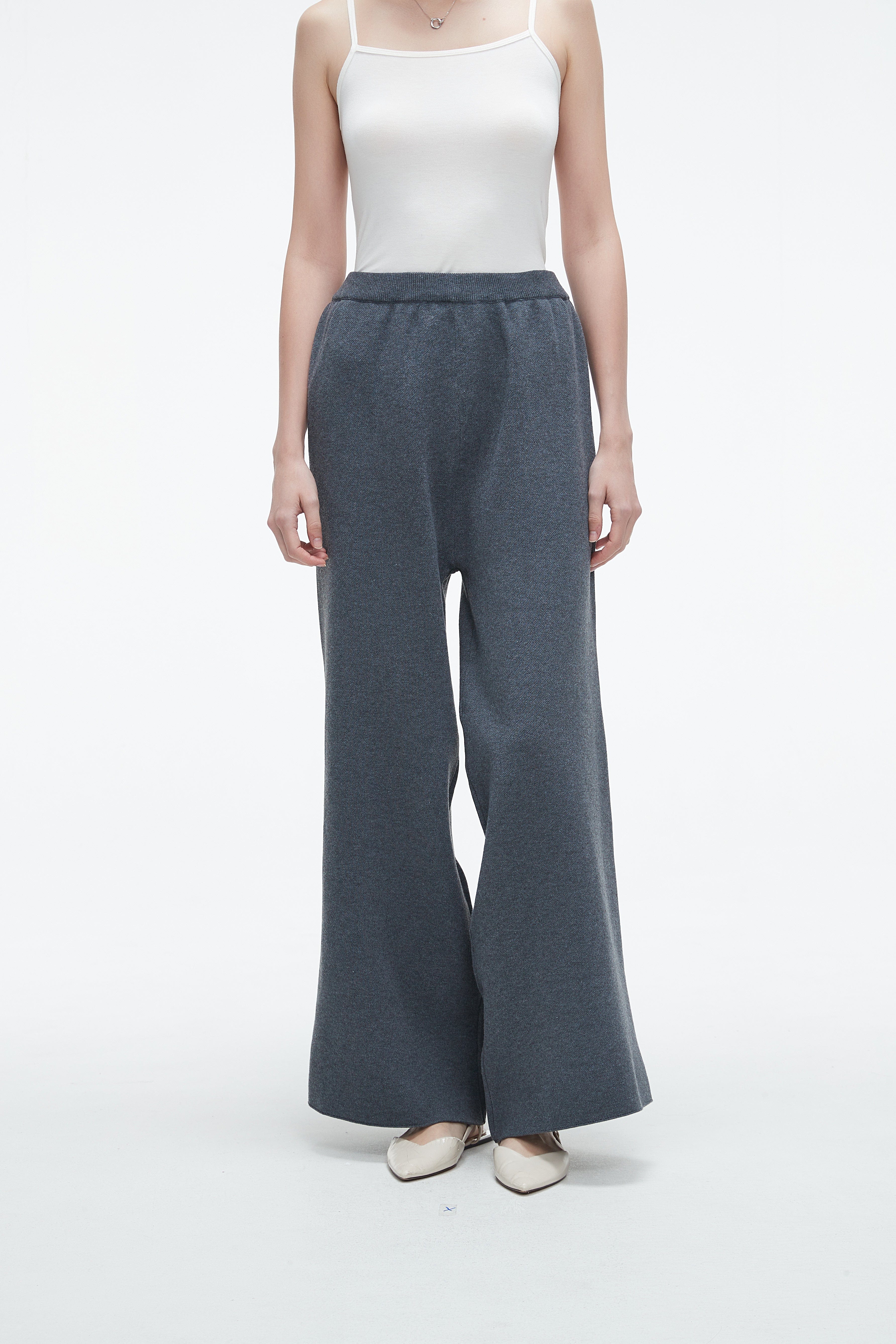 Plain Long Wide-Leg Pants - Image 4