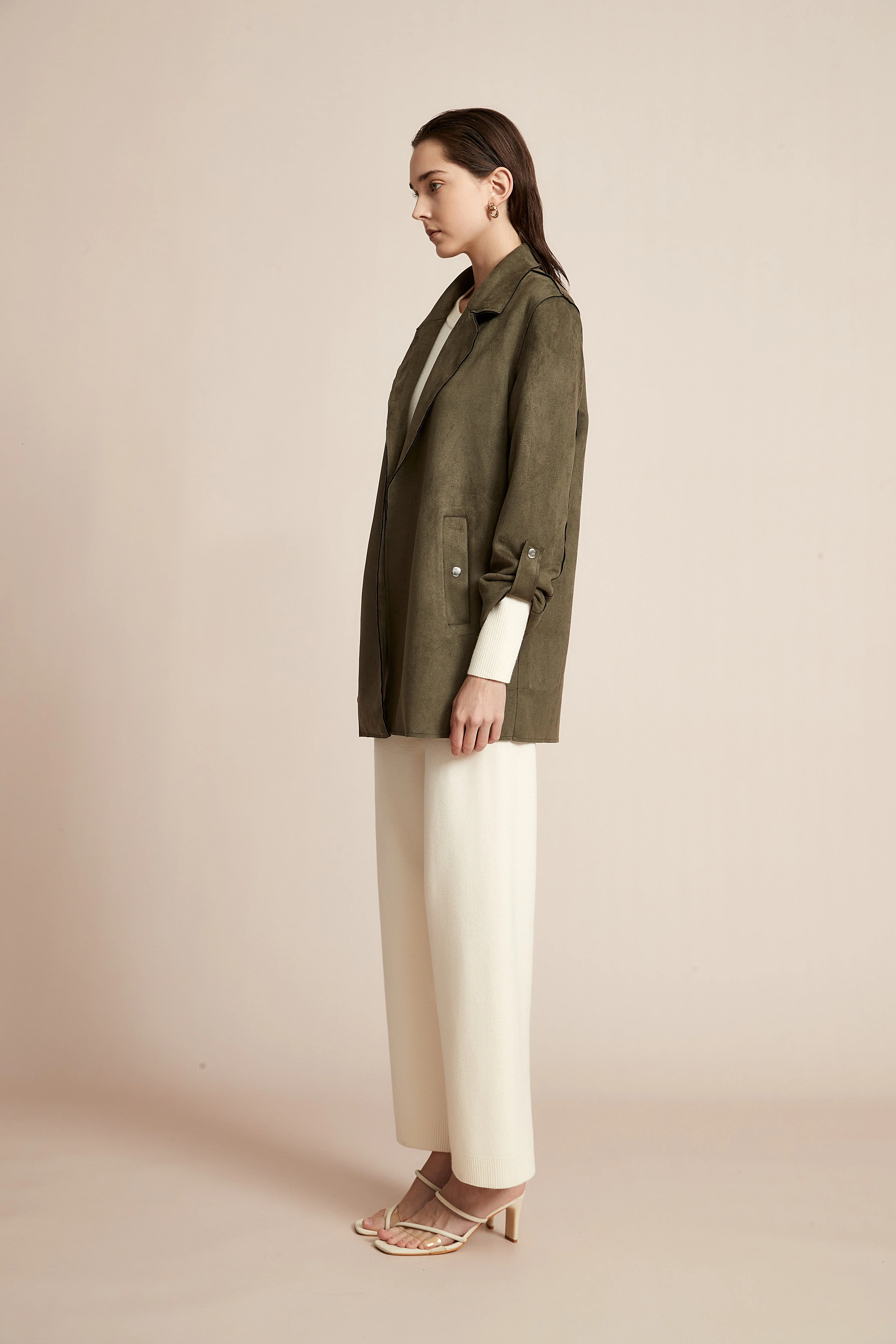 Open Jacket, Plain with Long Collar and Long Sleeves - Image 4