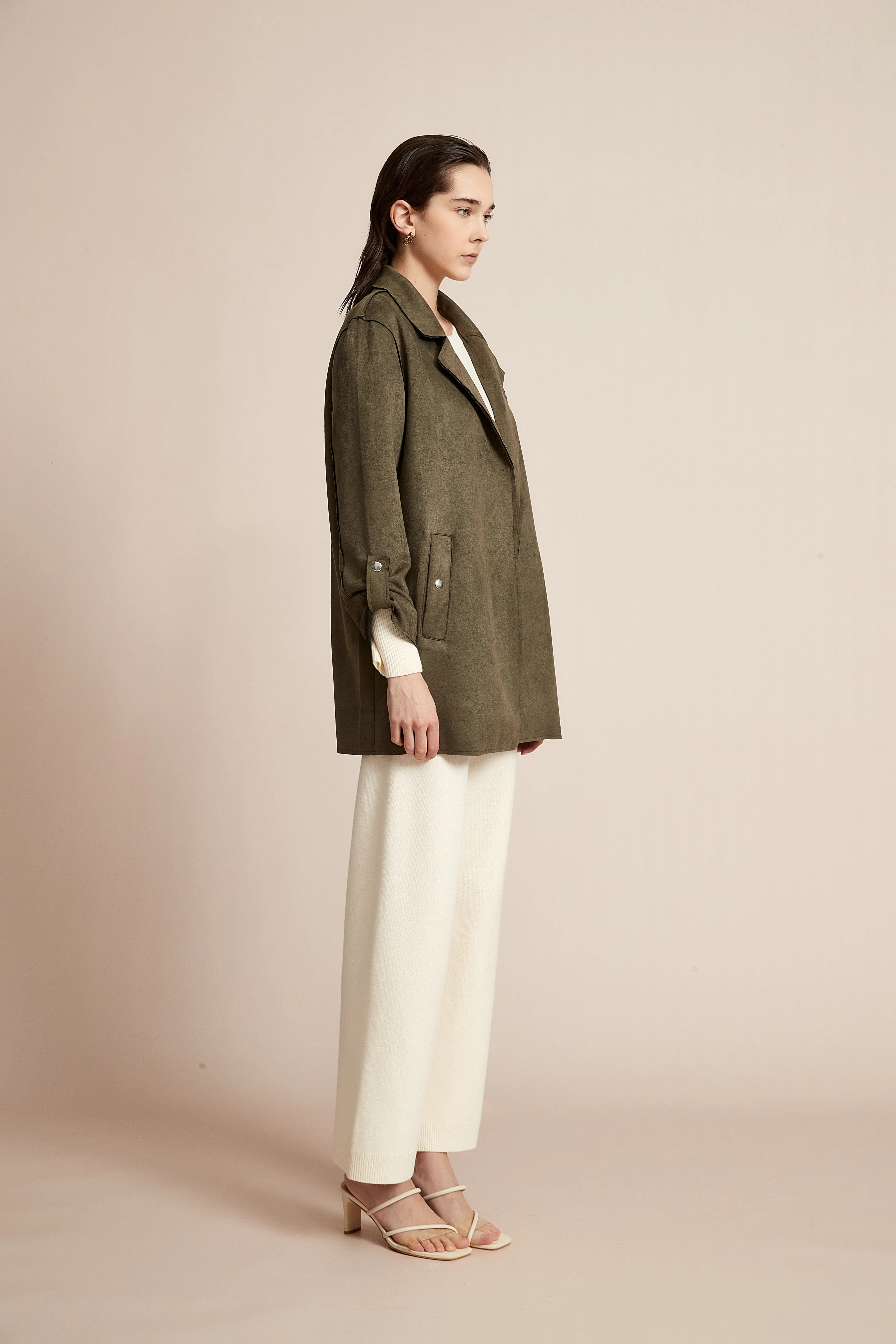 Open Jacket, Plain with Long Collar and Long Sleeves - Image 5