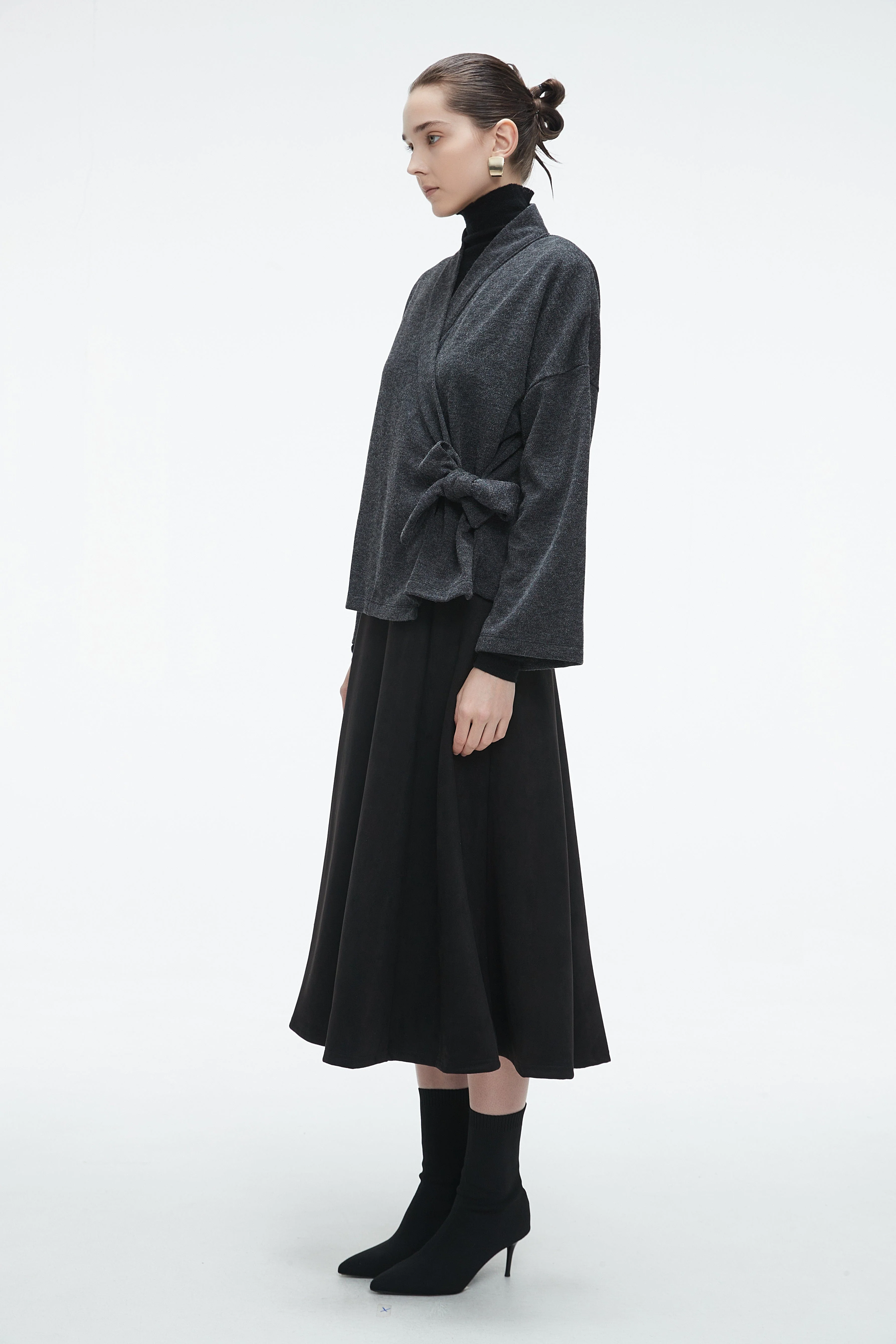 Plain Wrap Cardigan with Side Tie and Long Sleeves - Image 4