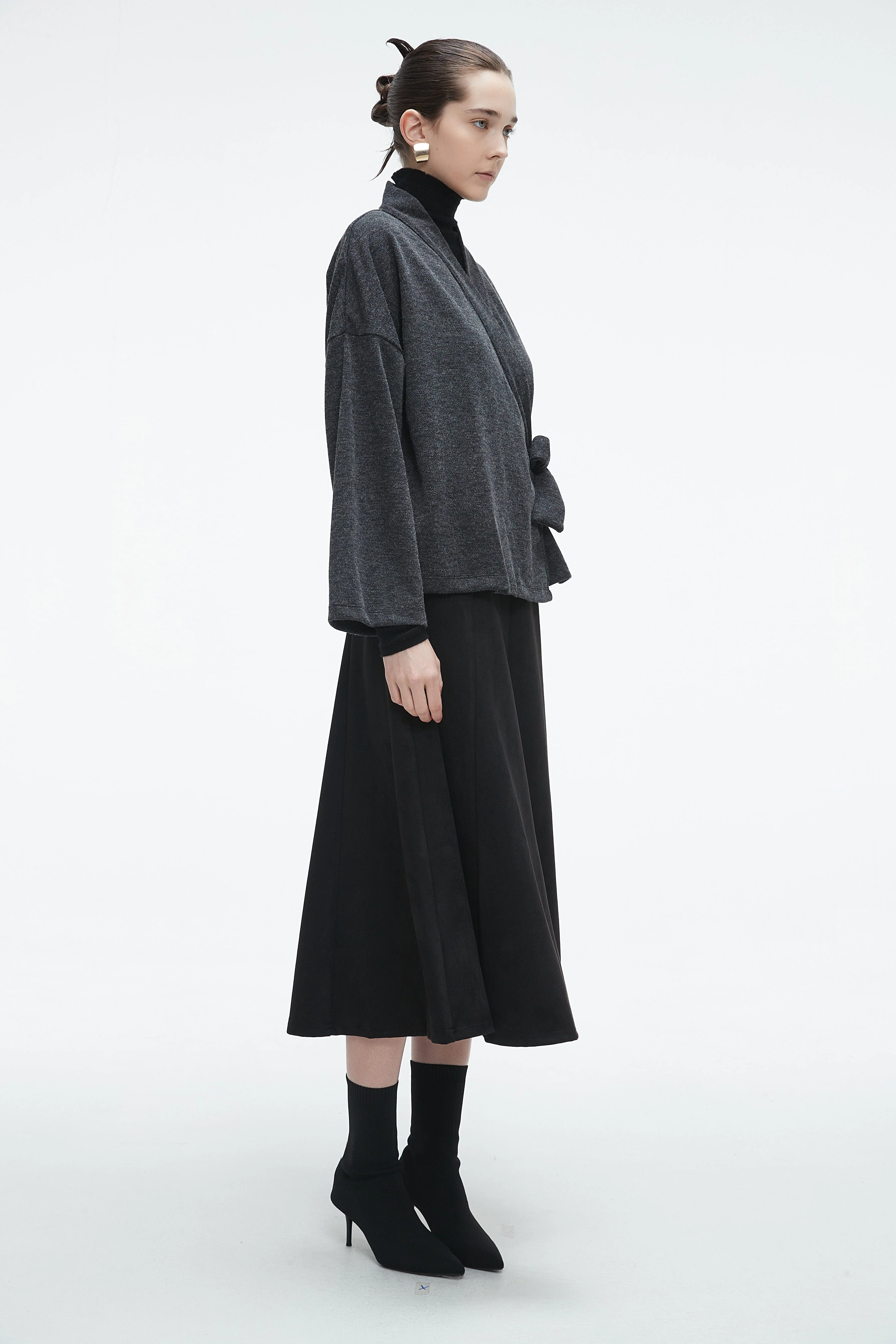 Plain Wrap Cardigan with Side Tie and Long Sleeves - Image 5