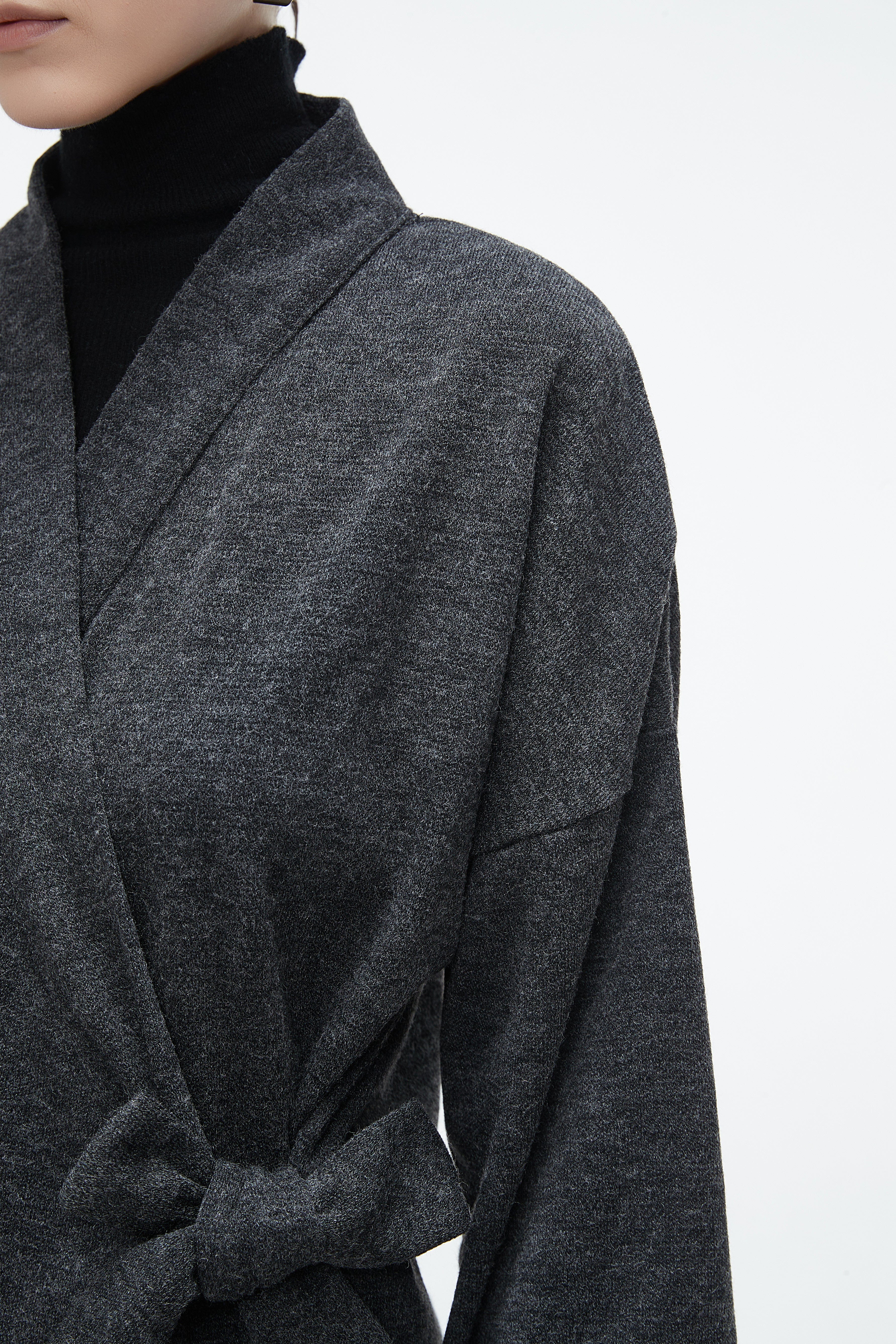 Plain Wrap Cardigan with Side Tie and Long Sleeves - Image 8