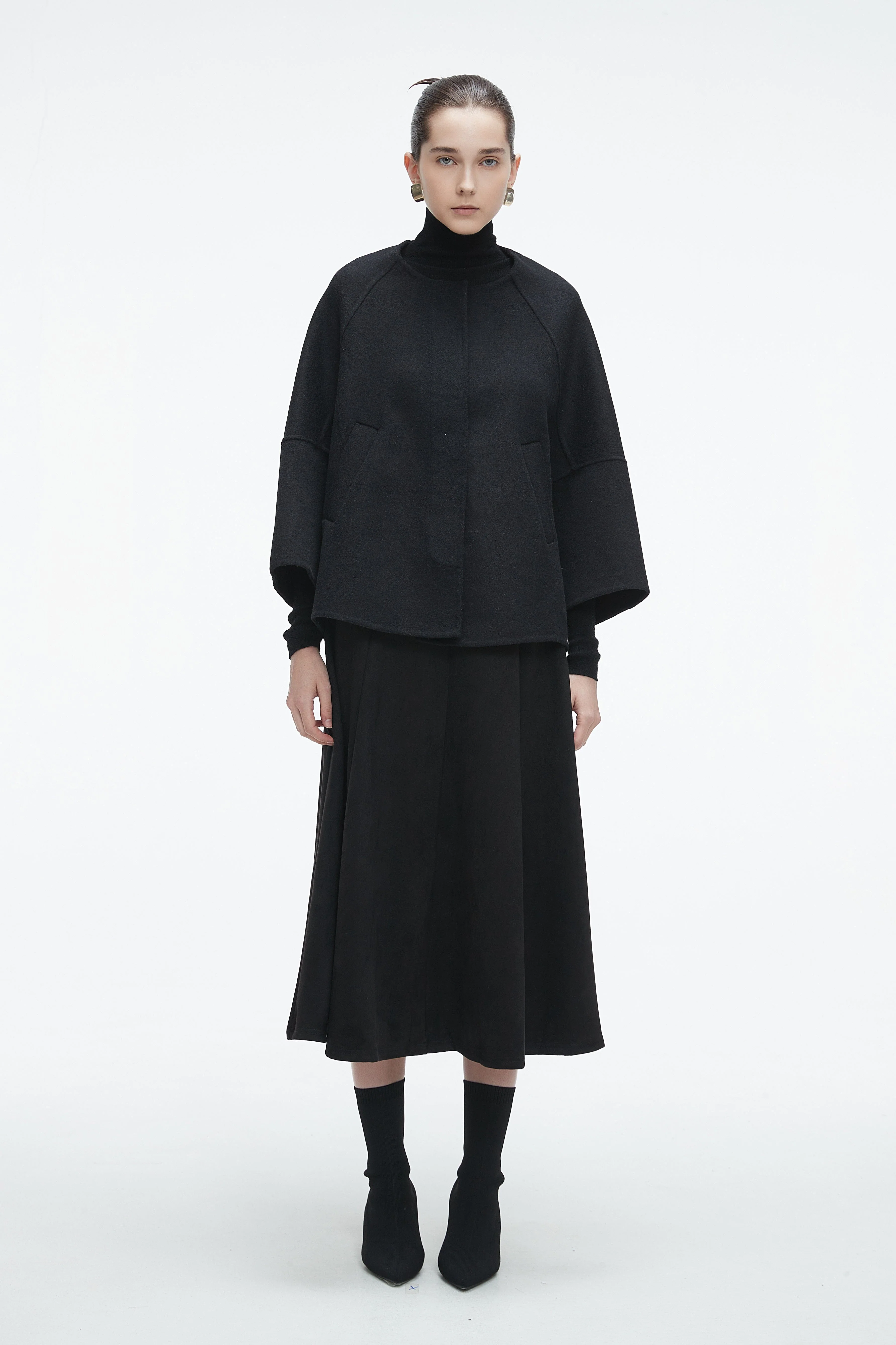 Solid Long Wide Sleeve Jacket for Work - Image 2