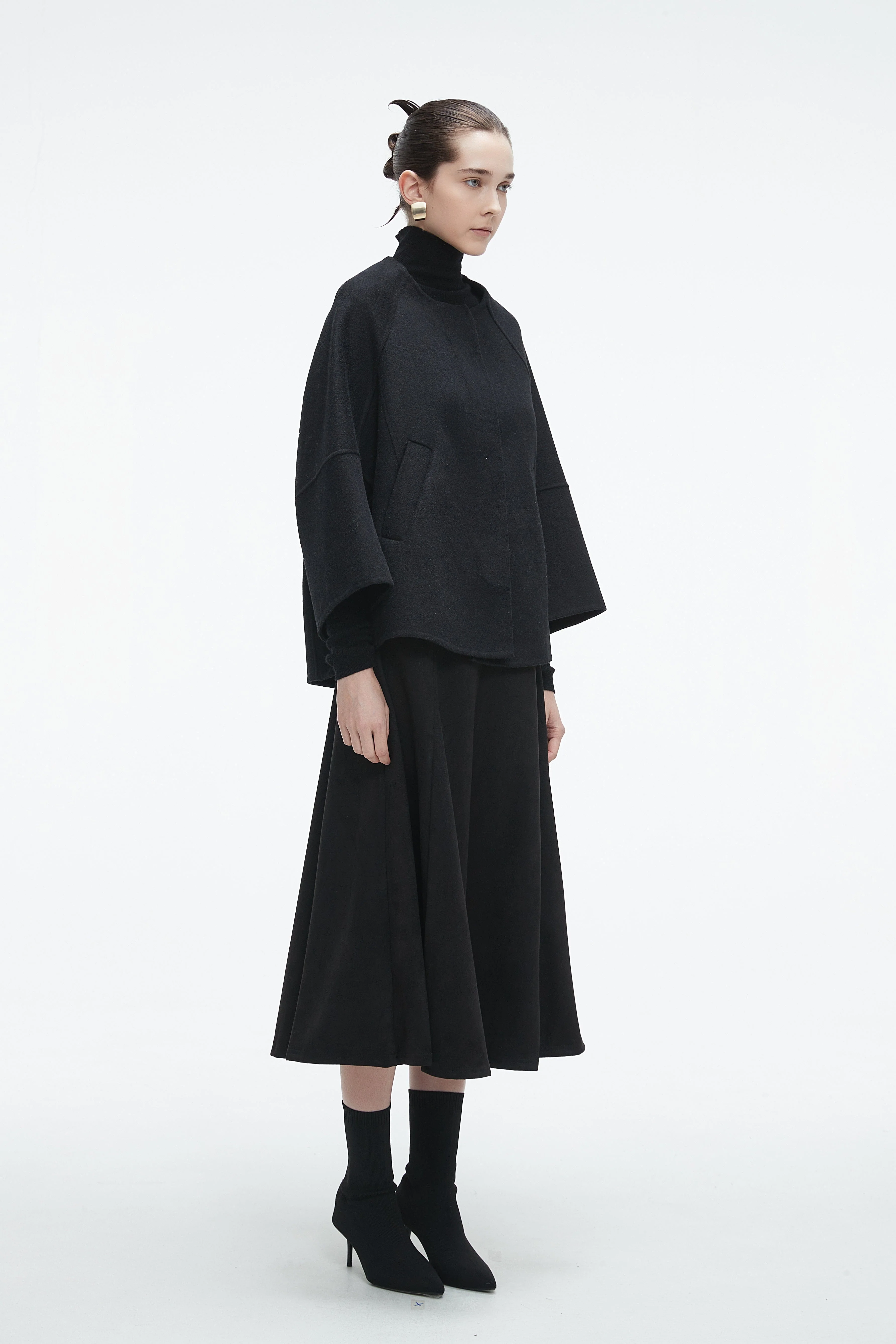 Solid Long Wide Sleeve Jacket for Work - Image 3