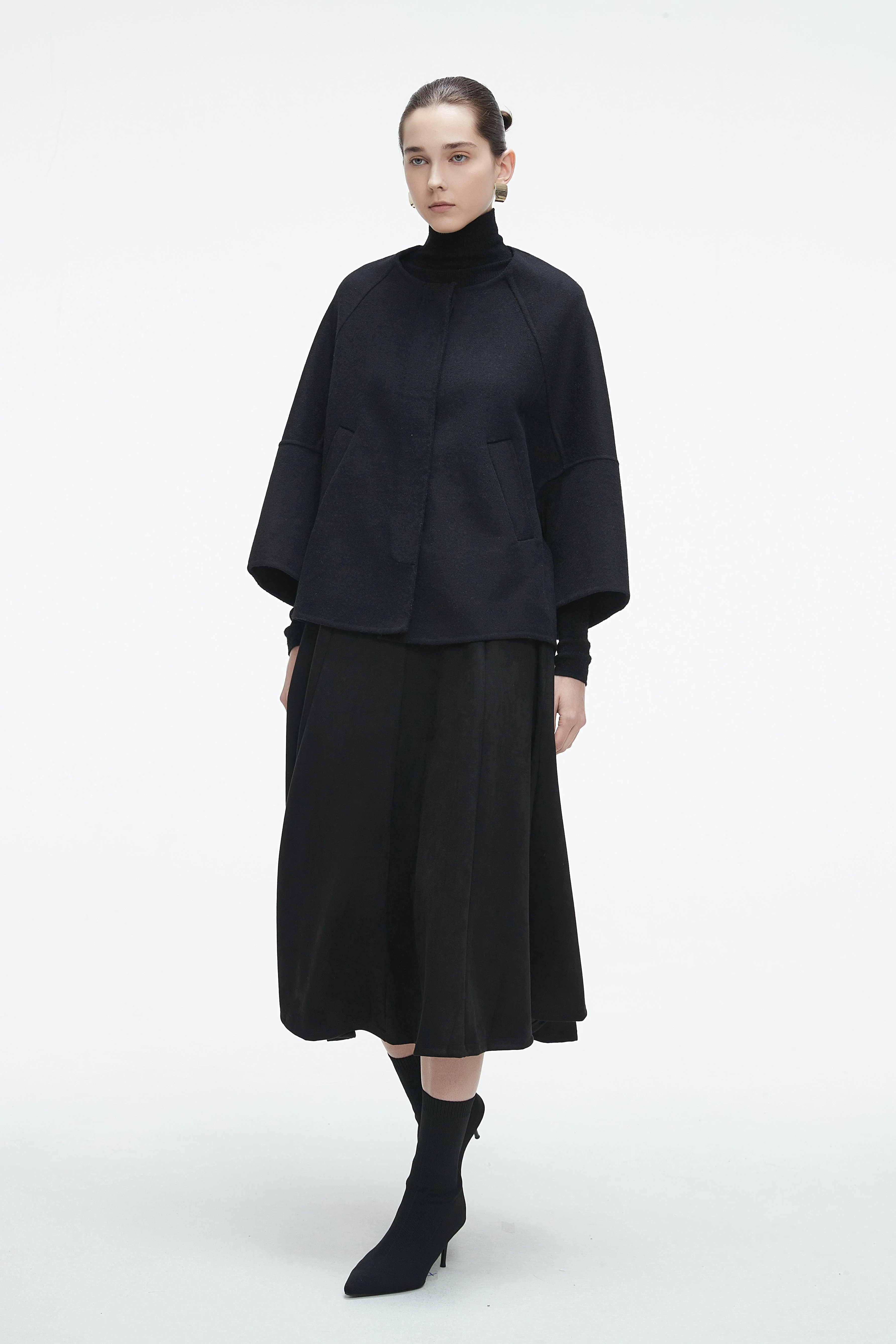 Solid Long Wide Sleeve Jacket for Work - Image 5
