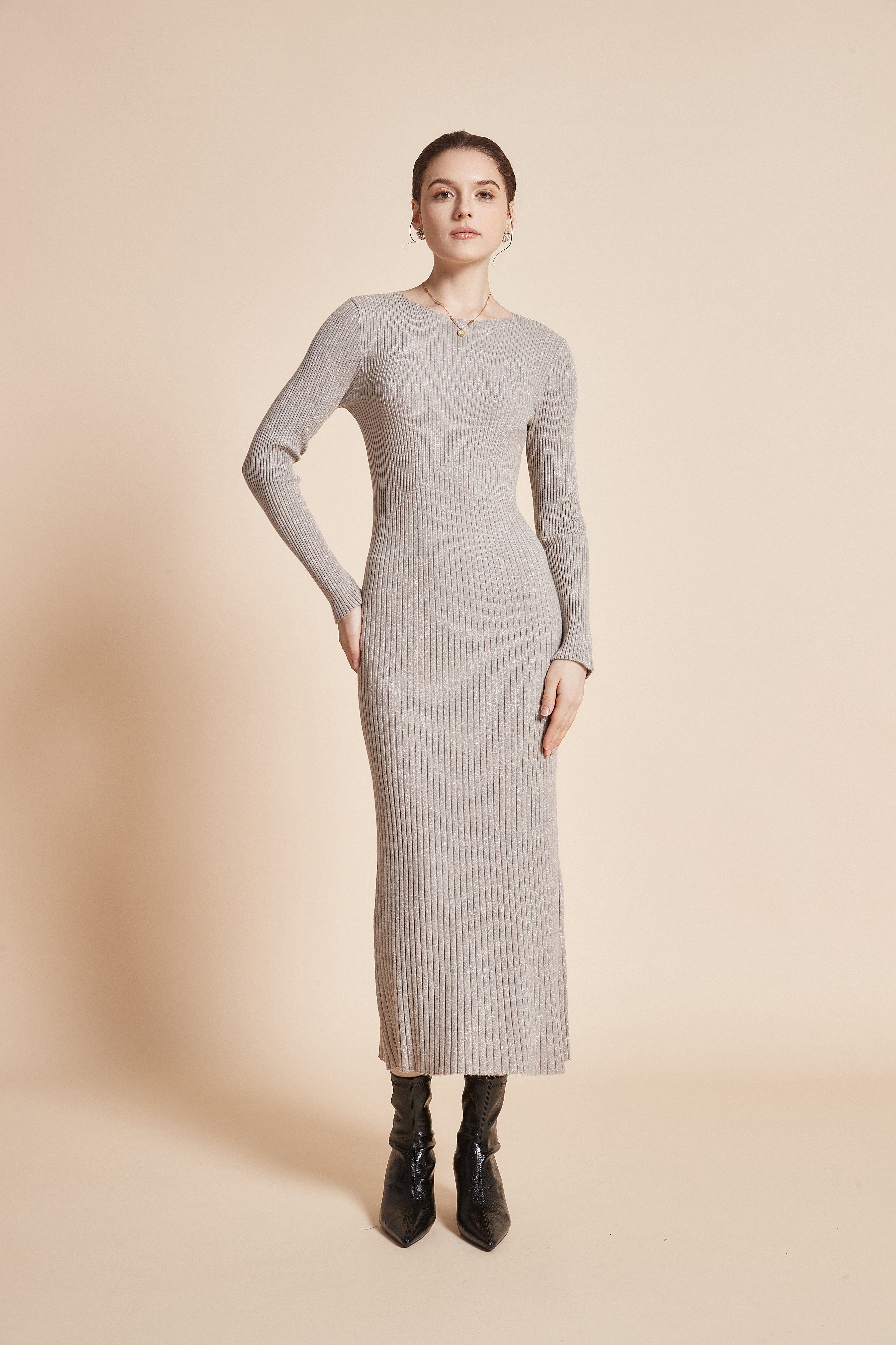 Long Sleeve Plain Dress - Image 3