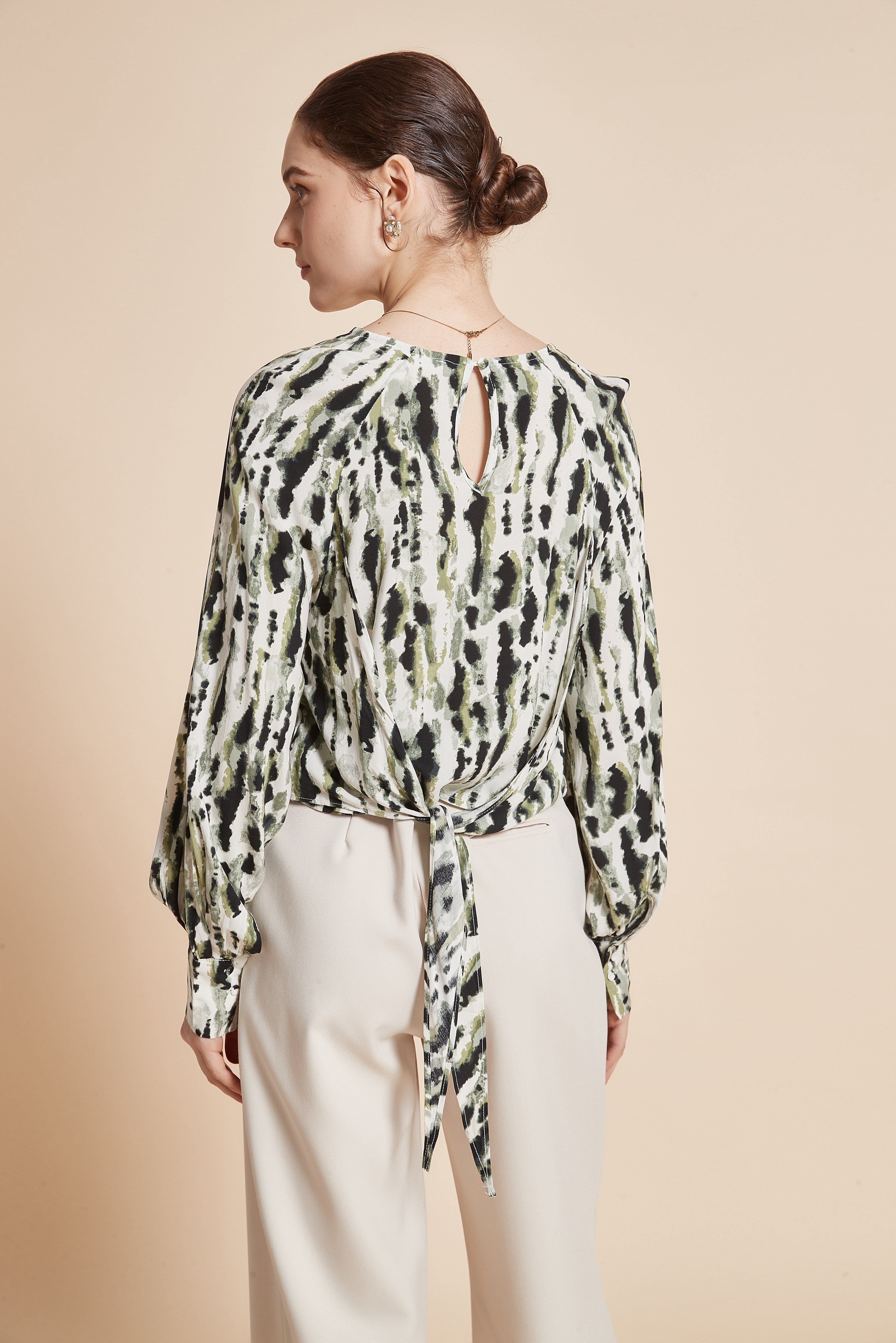 Chic Printed Wide Sleeve Blouse with Long Sleeves - Image 9