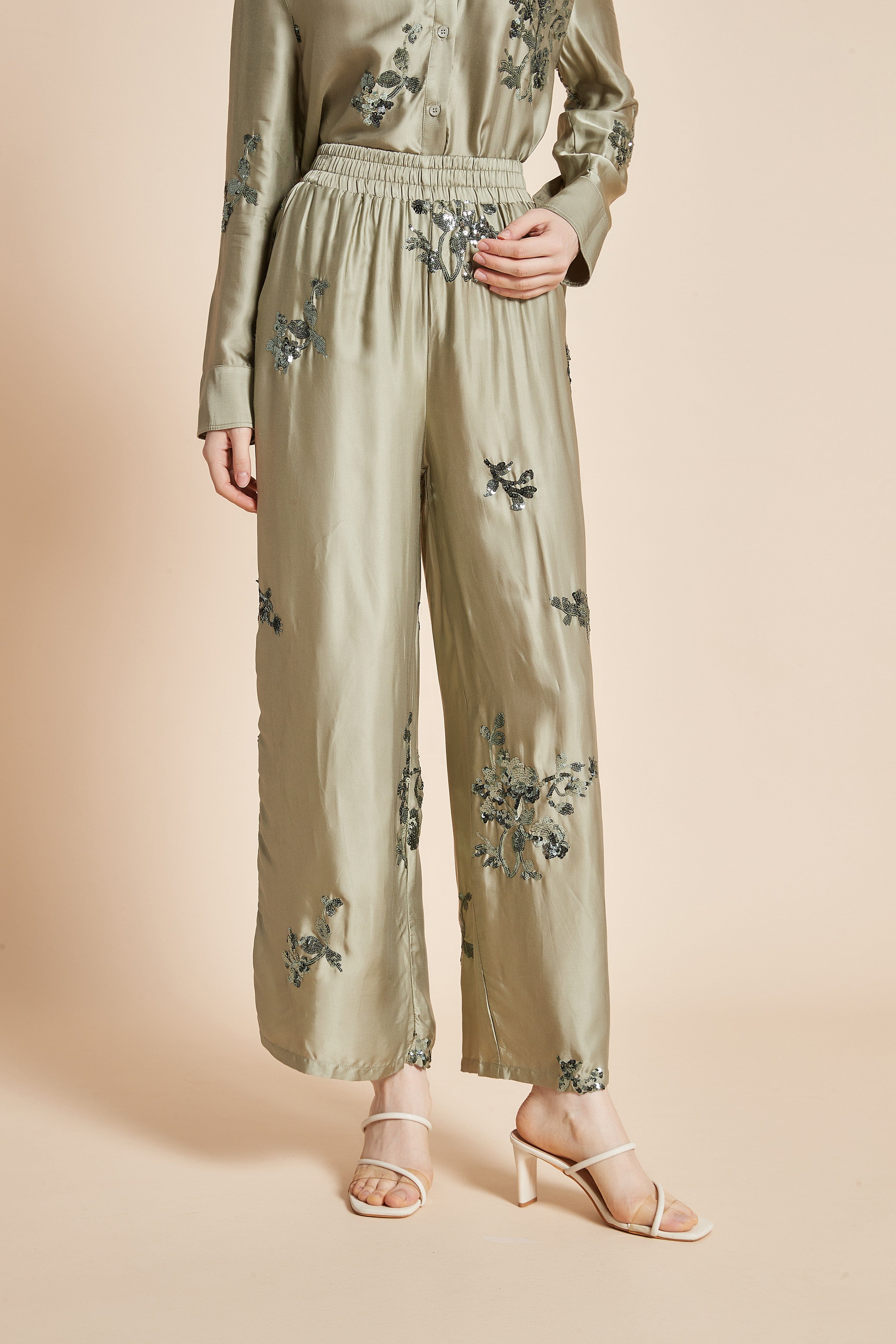Stylish Embroidered Pants for Women with Long Wide Legs
