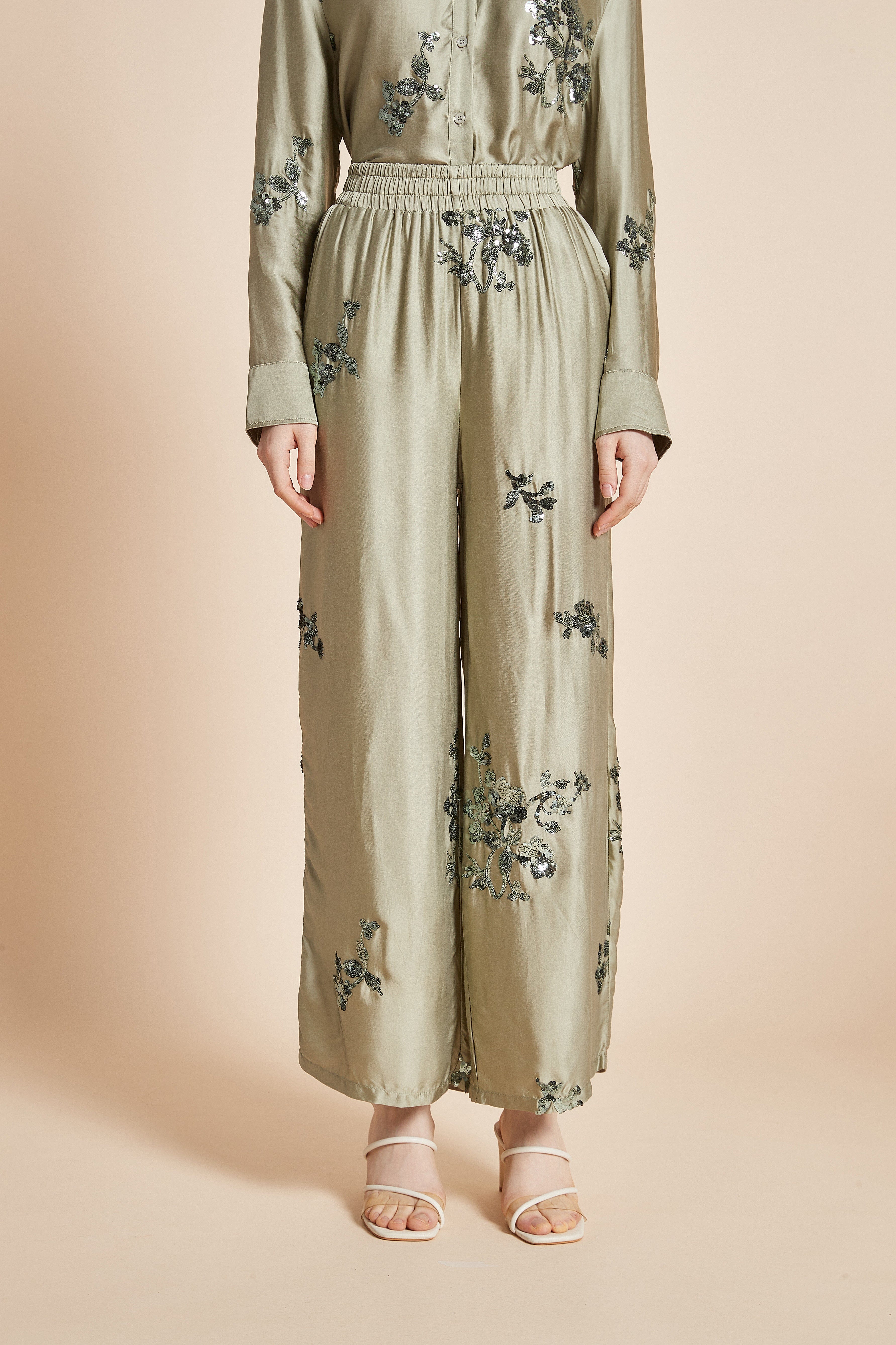 Stylish Embroidered Pants for Women with Long Wide Legs - Image 2