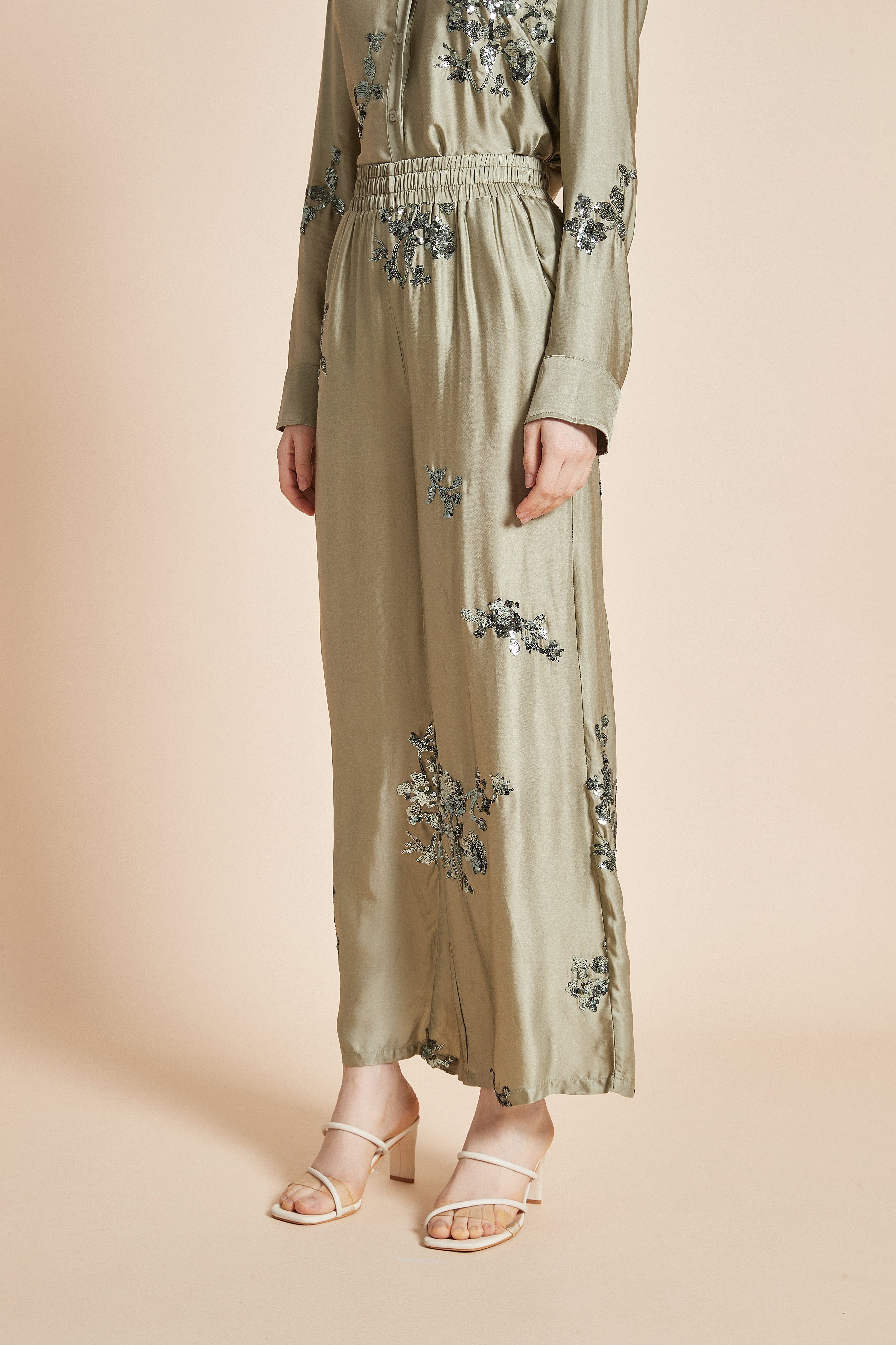 Stylish Embroidered Pants for Women with Long Wide Legs - Image 3