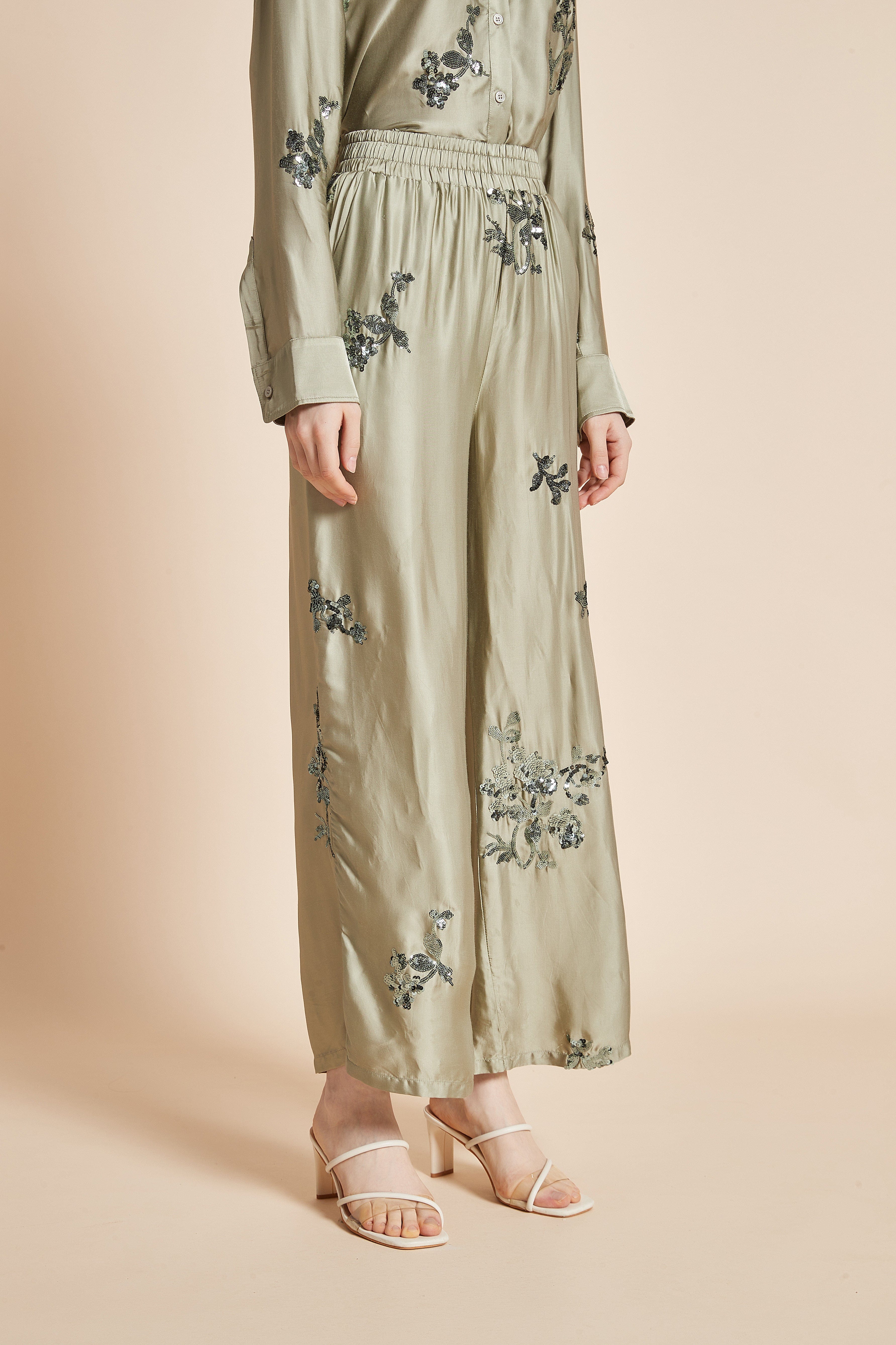 Stylish Embroidered Pants for Women with Long Wide Legs - Image 4