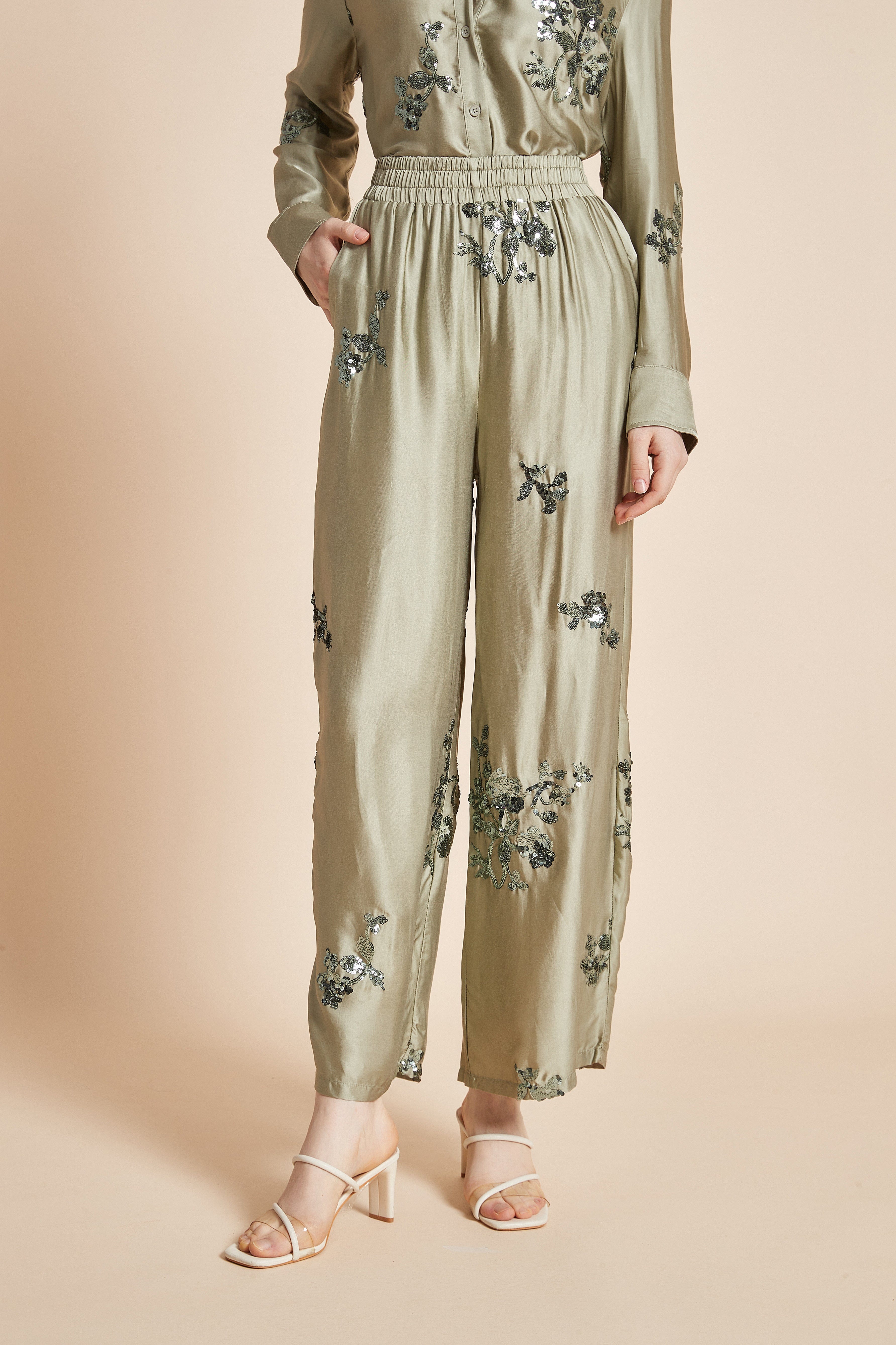 Stylish Embroidered Pants for Women with Long Wide Legs - Image 5