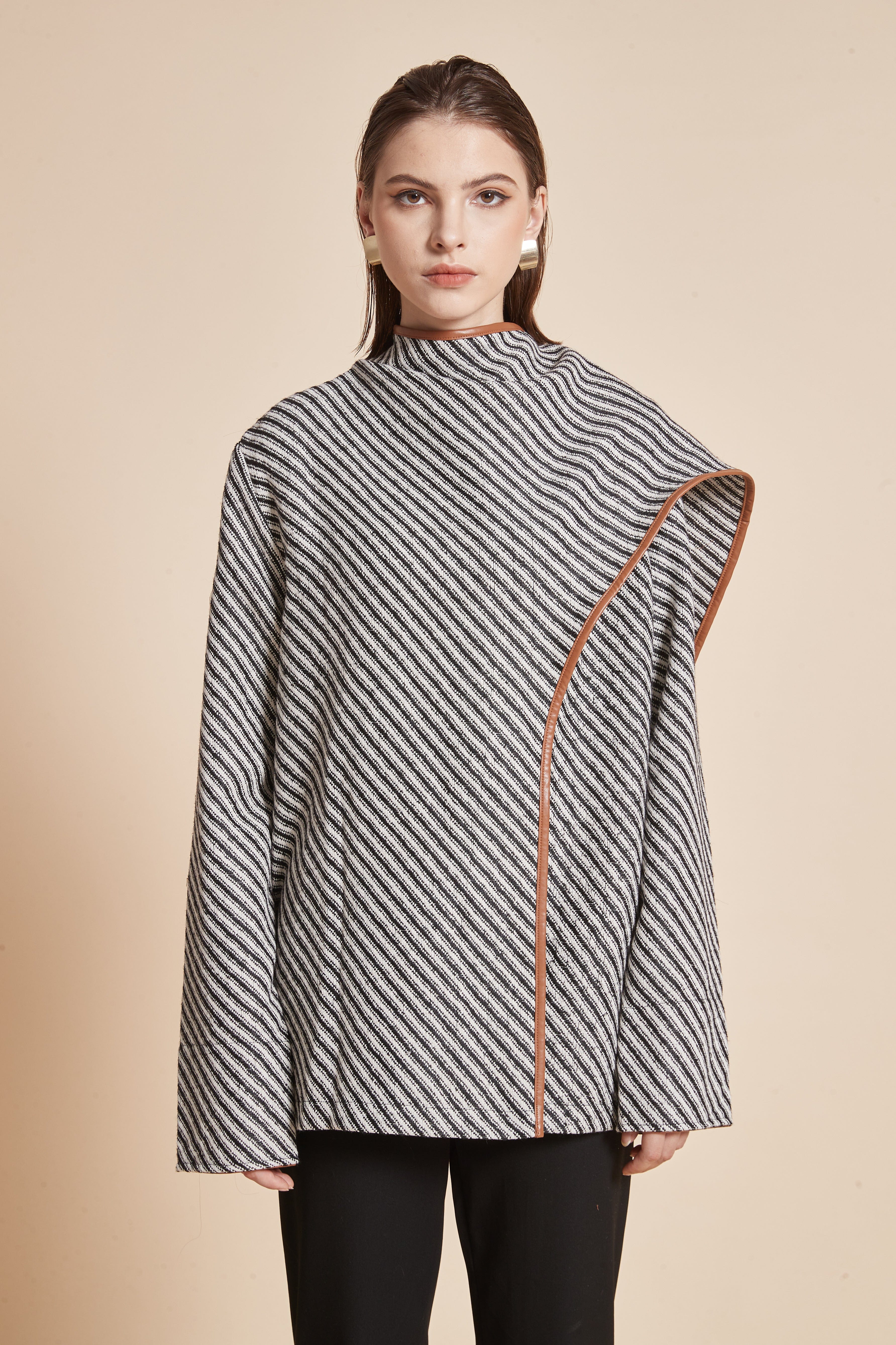 Striped Jacket With Long Sleeves And High Neck - Image 3