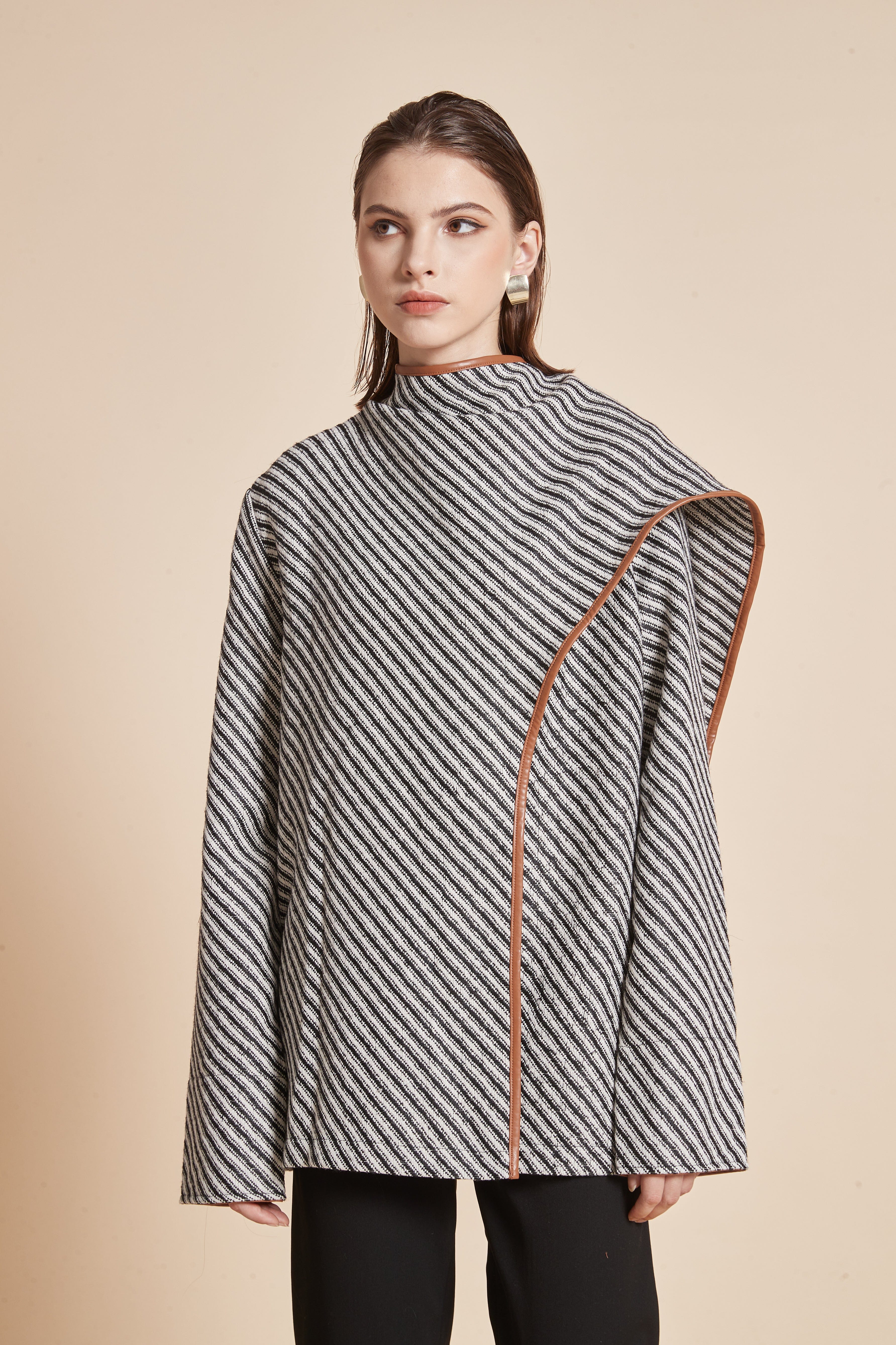 Striped Jacket With Long Sleeves And High Neck - Image 4