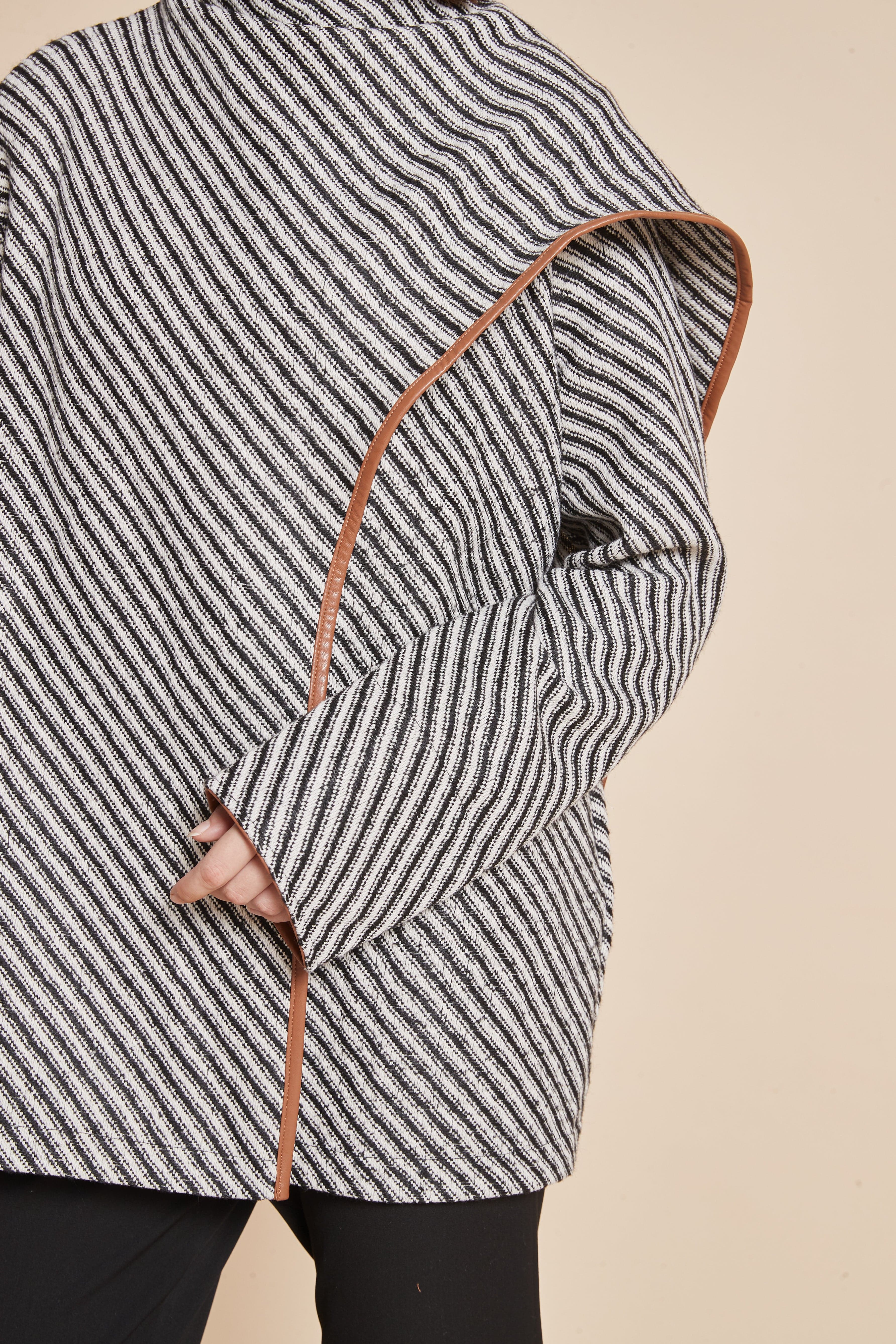 Striped Jacket With Long Sleeves And High Neck - Image 7
