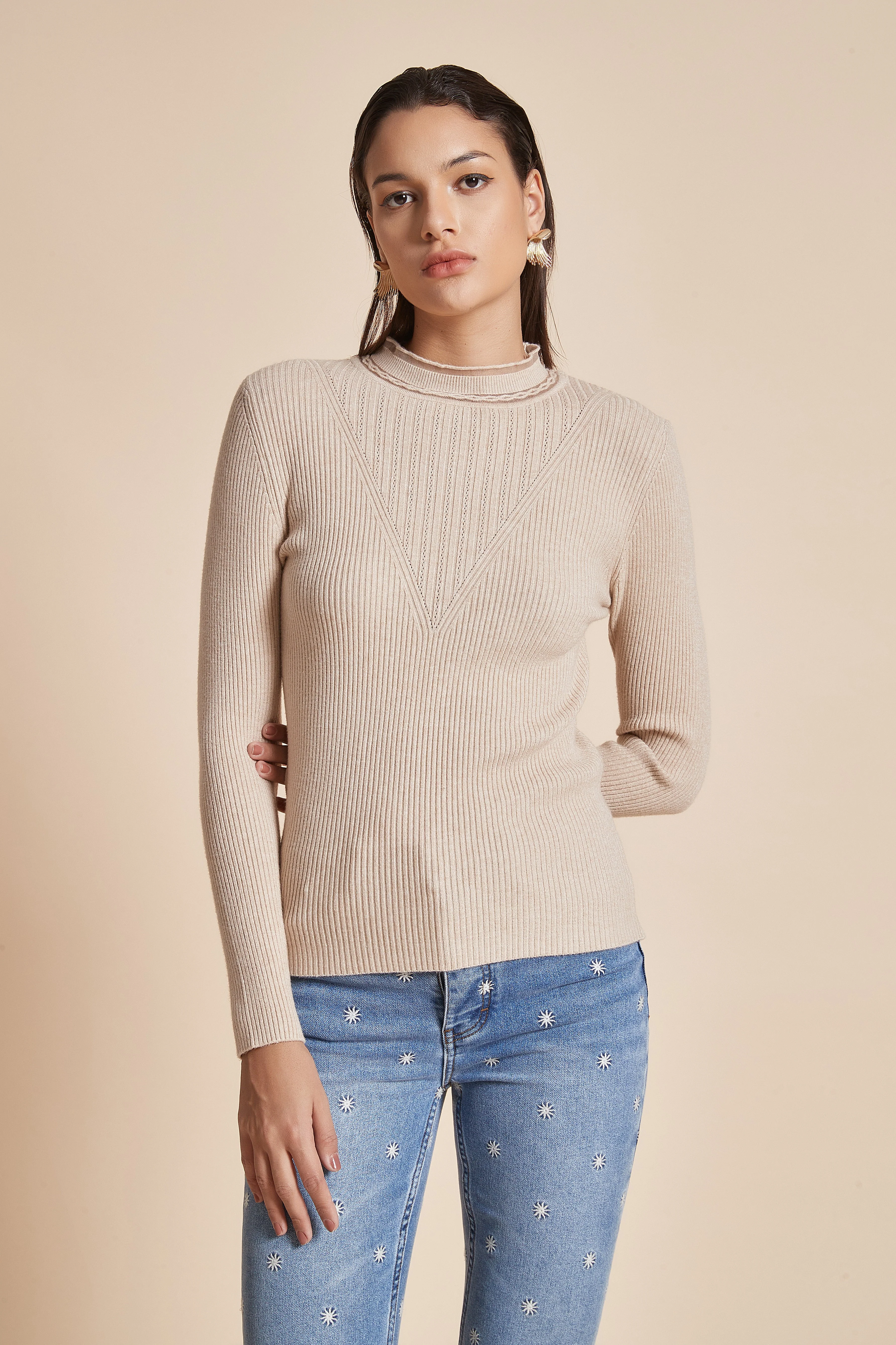 Plain Ribbed Blouse With Long Sleeves - Image 7